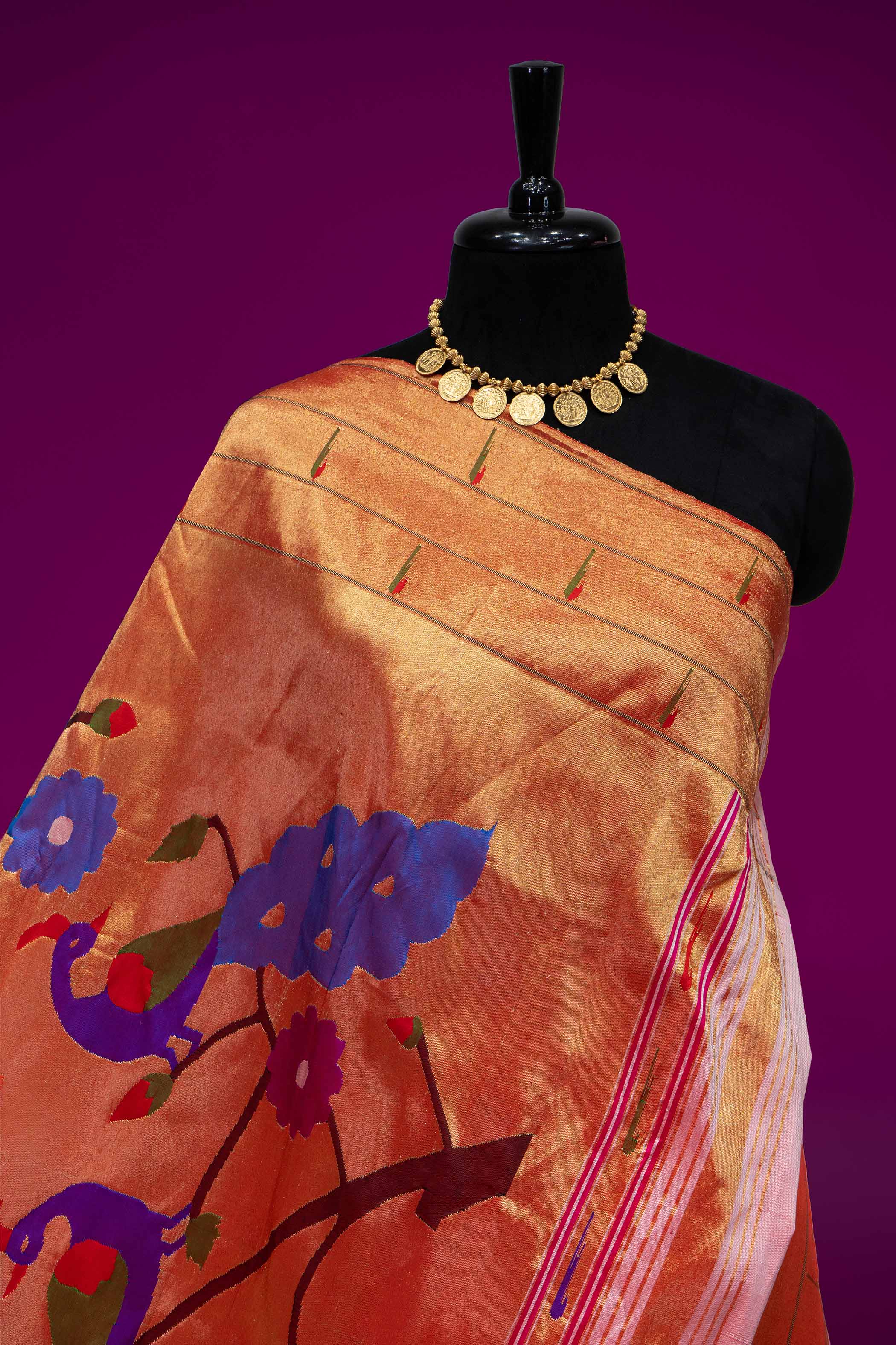 Hand Woven Pure Silk Light Pink Tripple Muniya Paithani