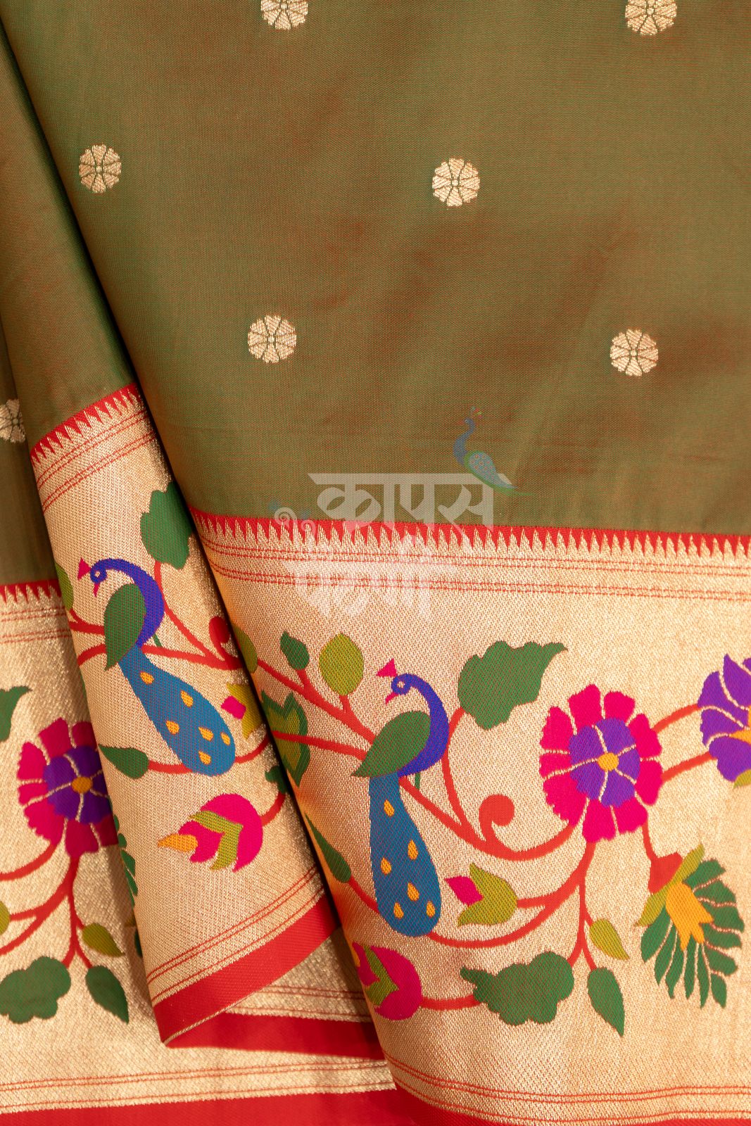 Designer Peacock Parrot Floral Border Saree