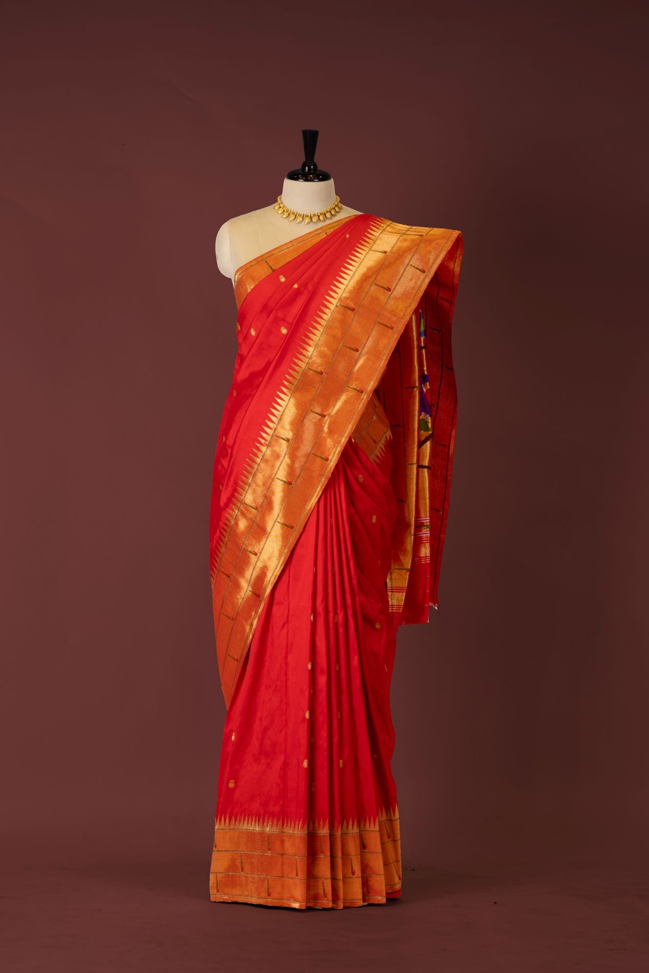 Hand Woven Red Tripple Muniya Paithani