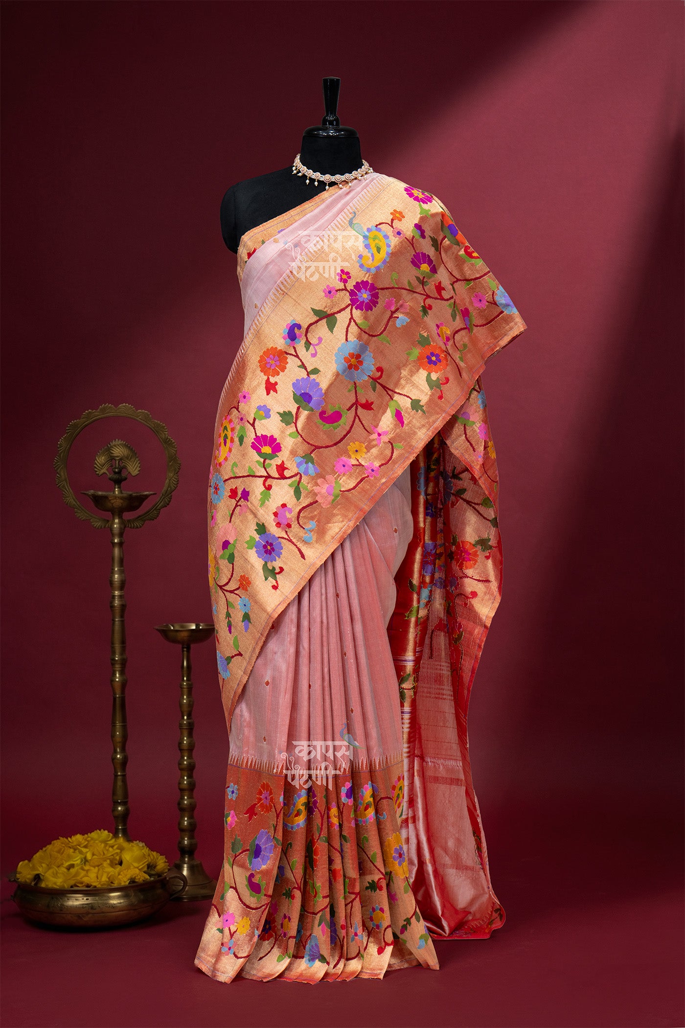 Hand Woven Half All Over Brocade Paithani