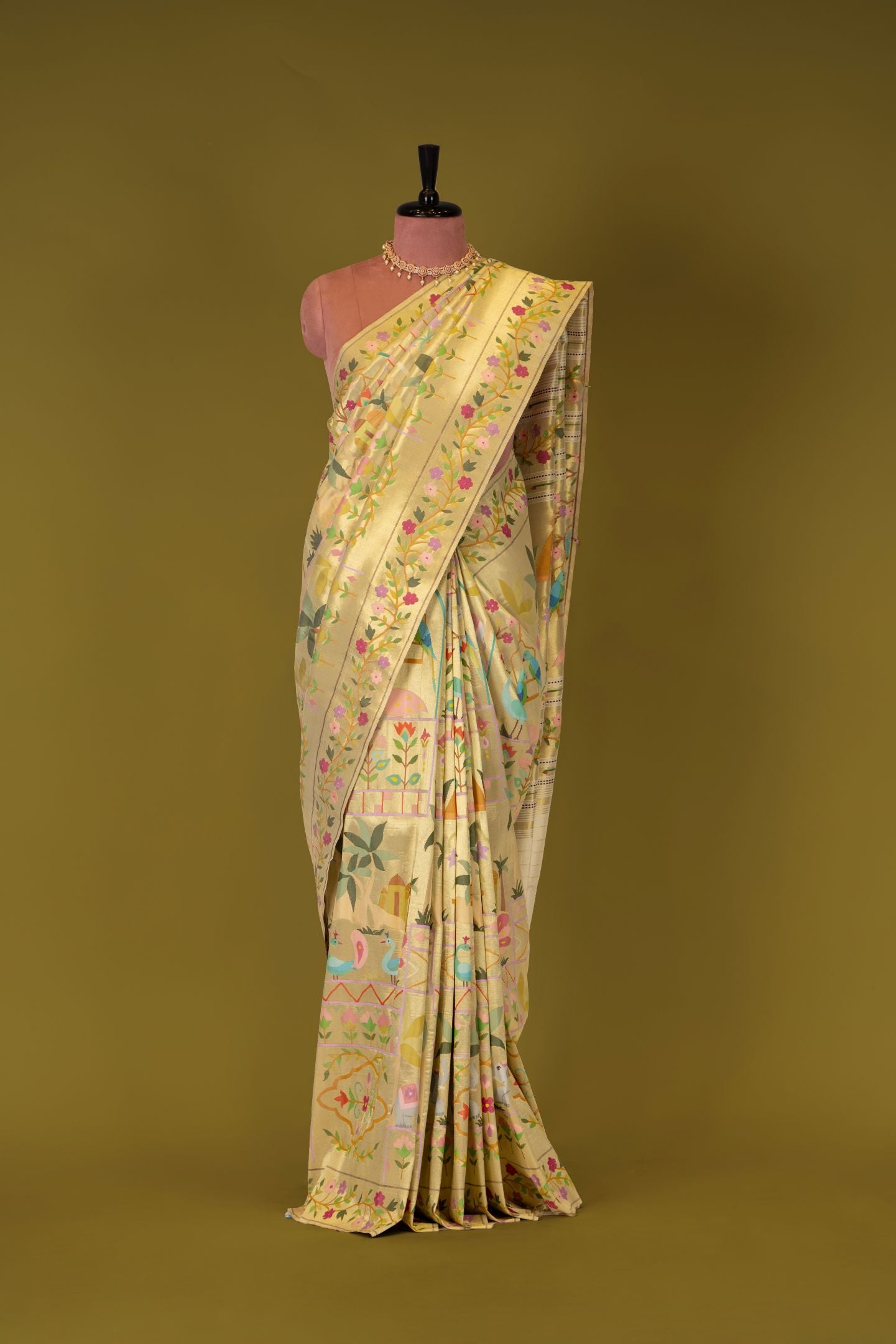 Handloom Classic Garden Tale Brocade Paithani