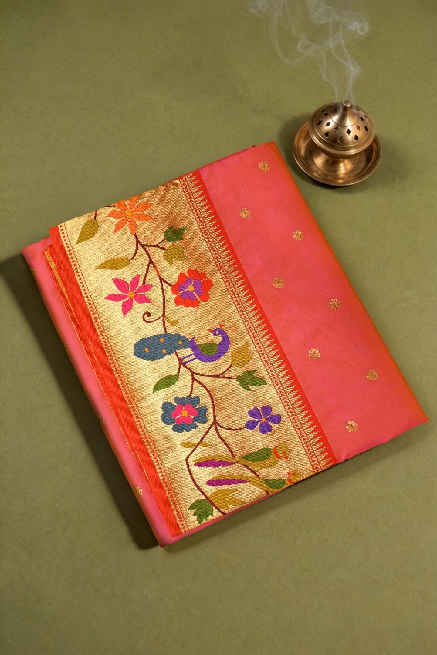 Designer Peacock Parrot Floral Border Saree