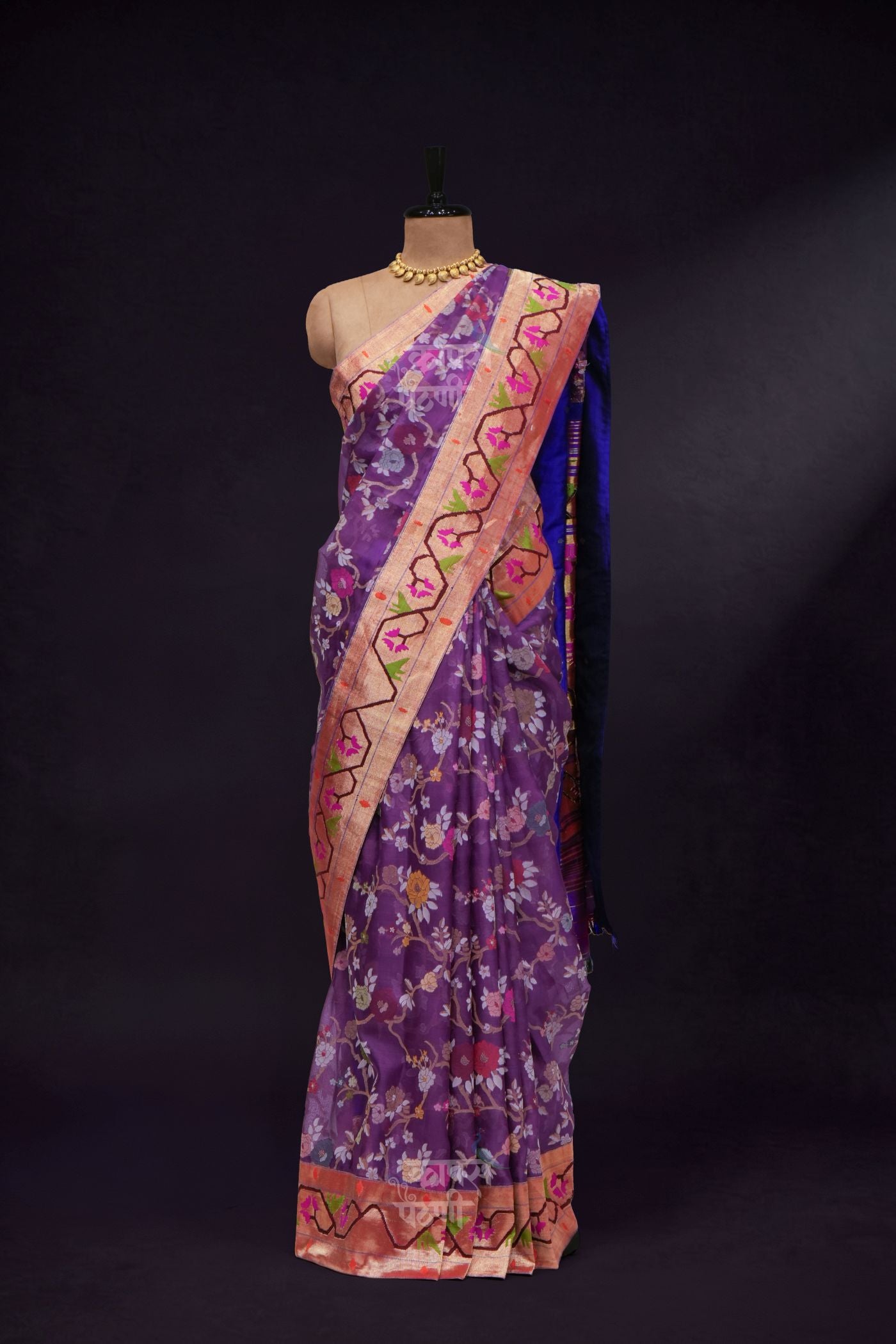 Handwoven Tissue Organza  Fusion Aasawali  Paithani