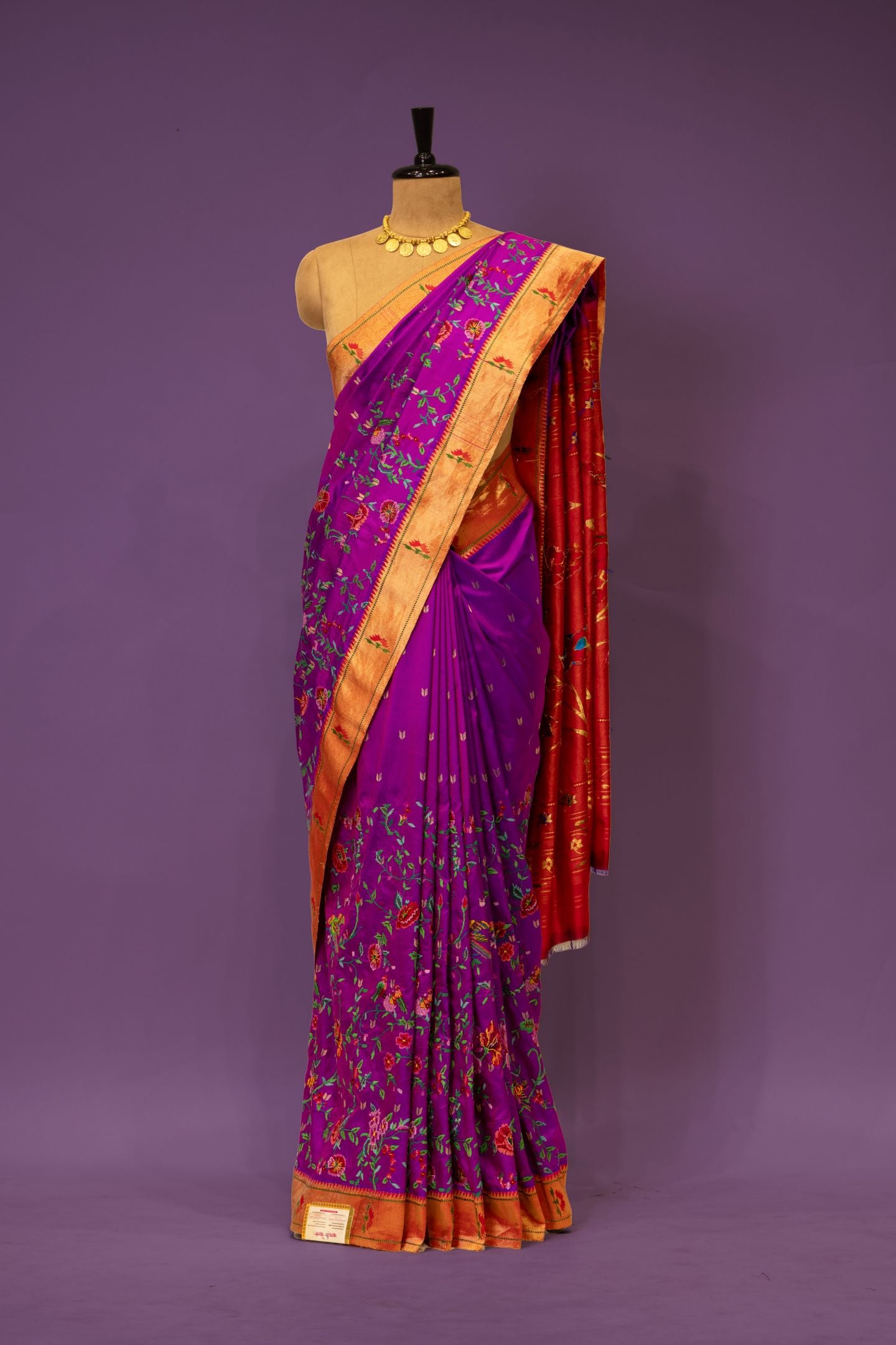 Traditional Pure Silk Half All Over Petate Work Fusion Saree