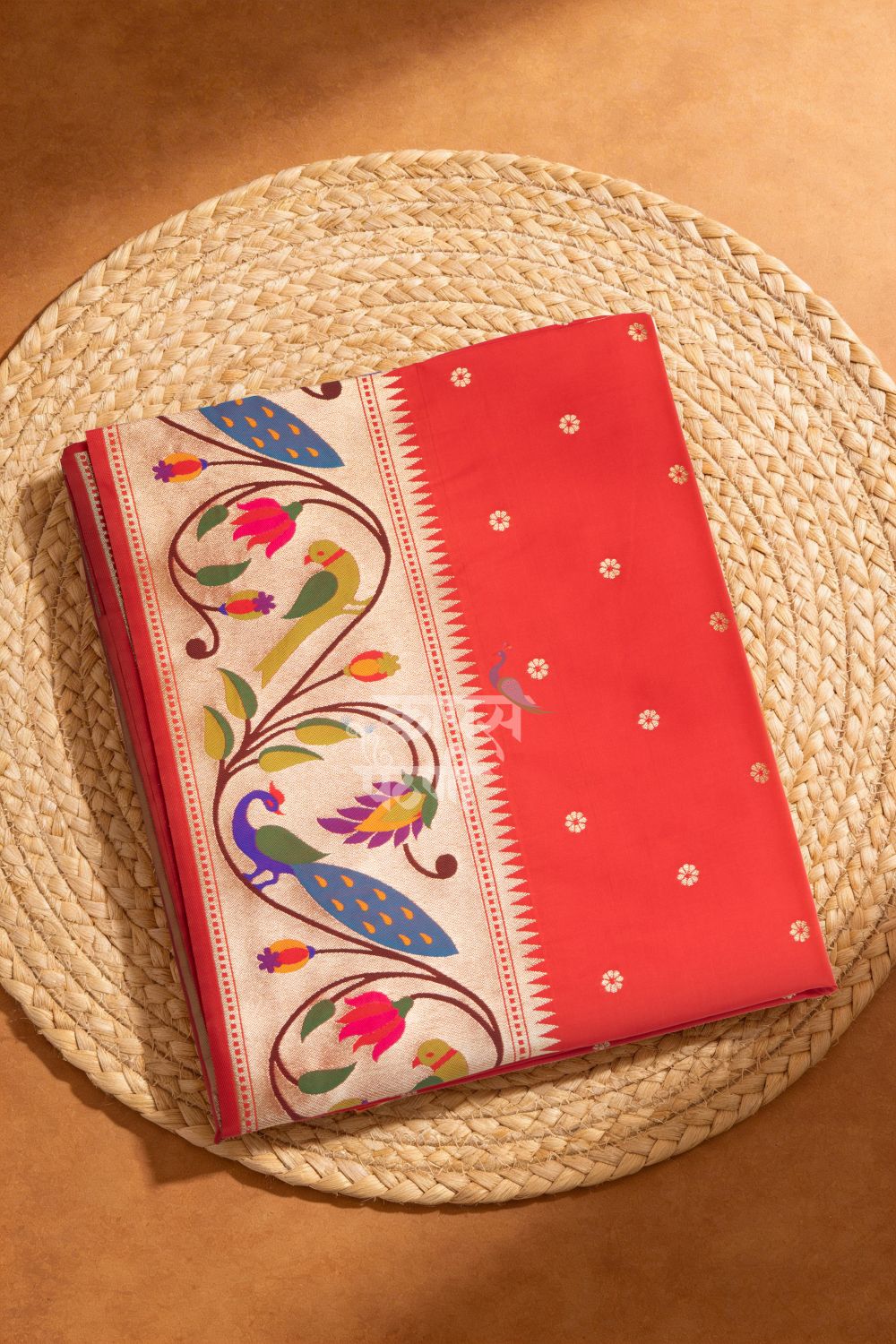 Designer Peacock Parrot Floral Border Saree