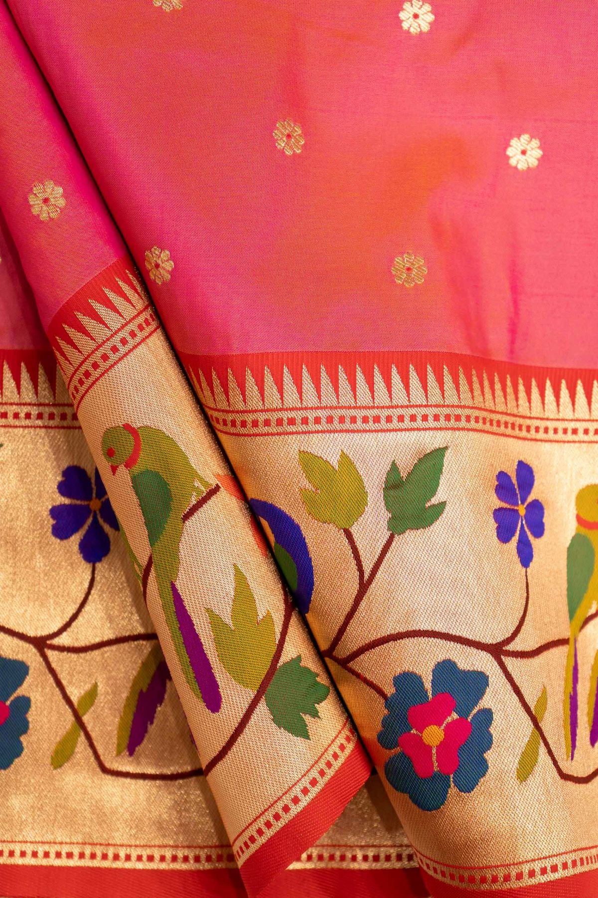 Designer Peacock Parrot Floral Border Saree