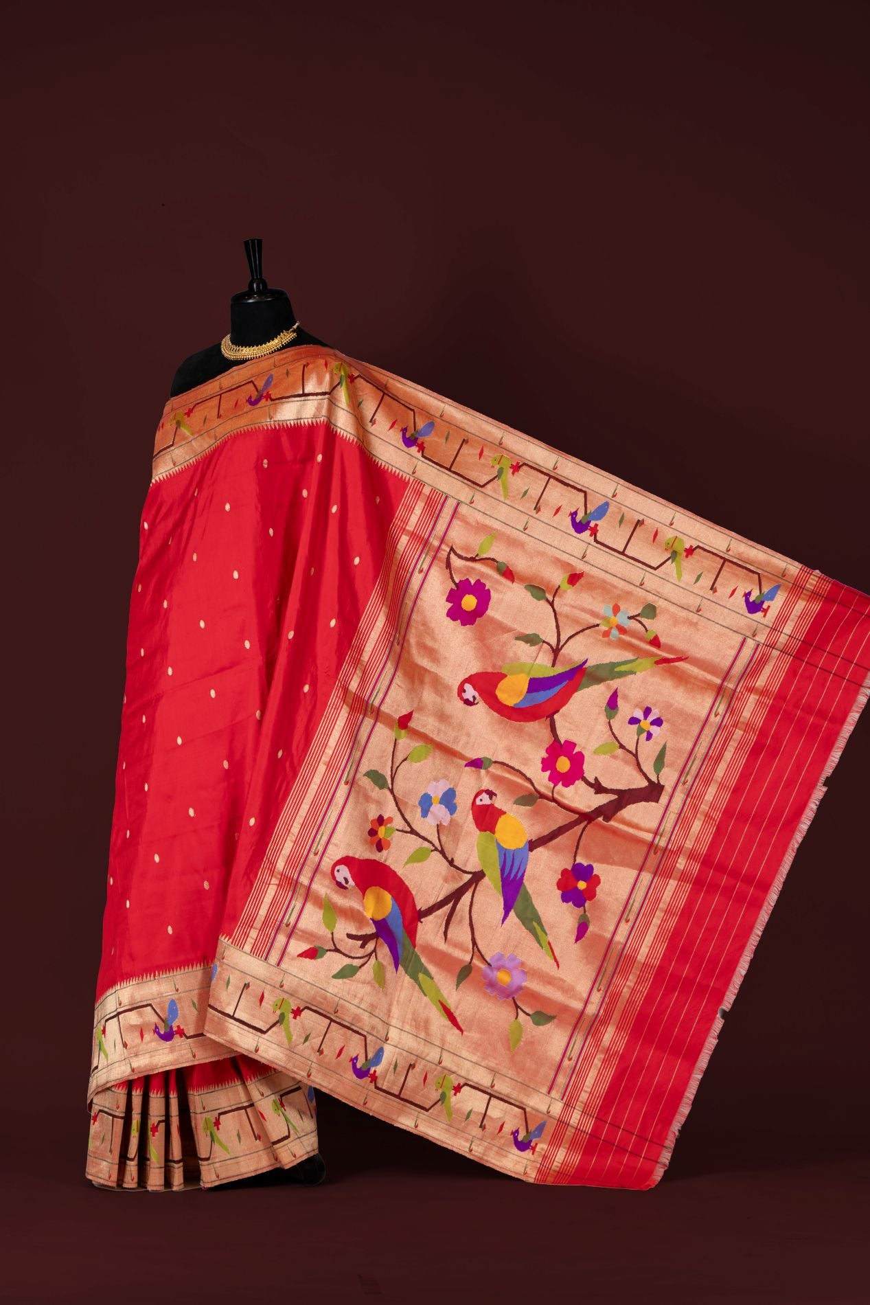 Handloom Peacock Parrot Border Paithani