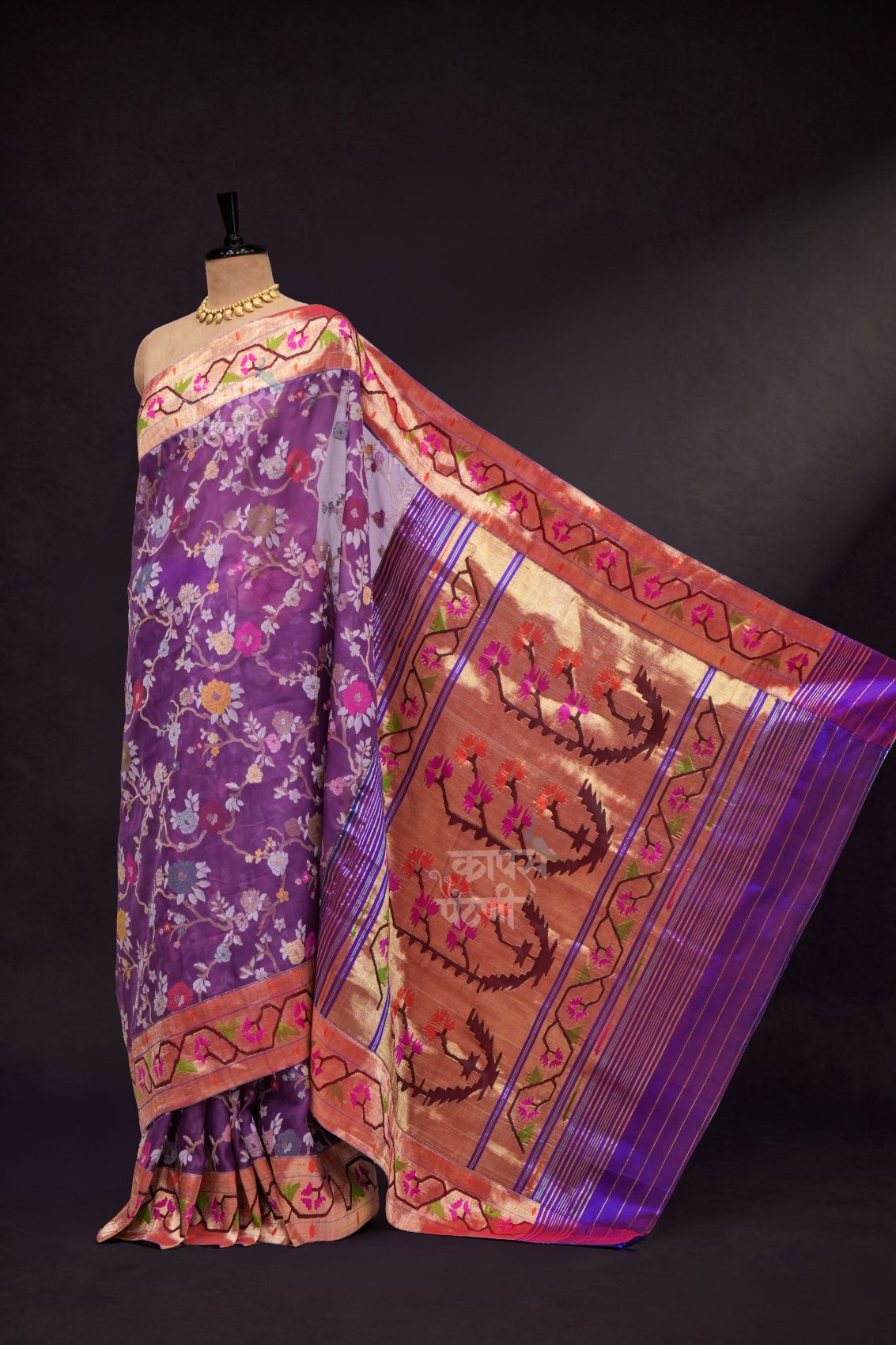 Handwoven Tissue Organza  Fusion Aasawali  Paithani