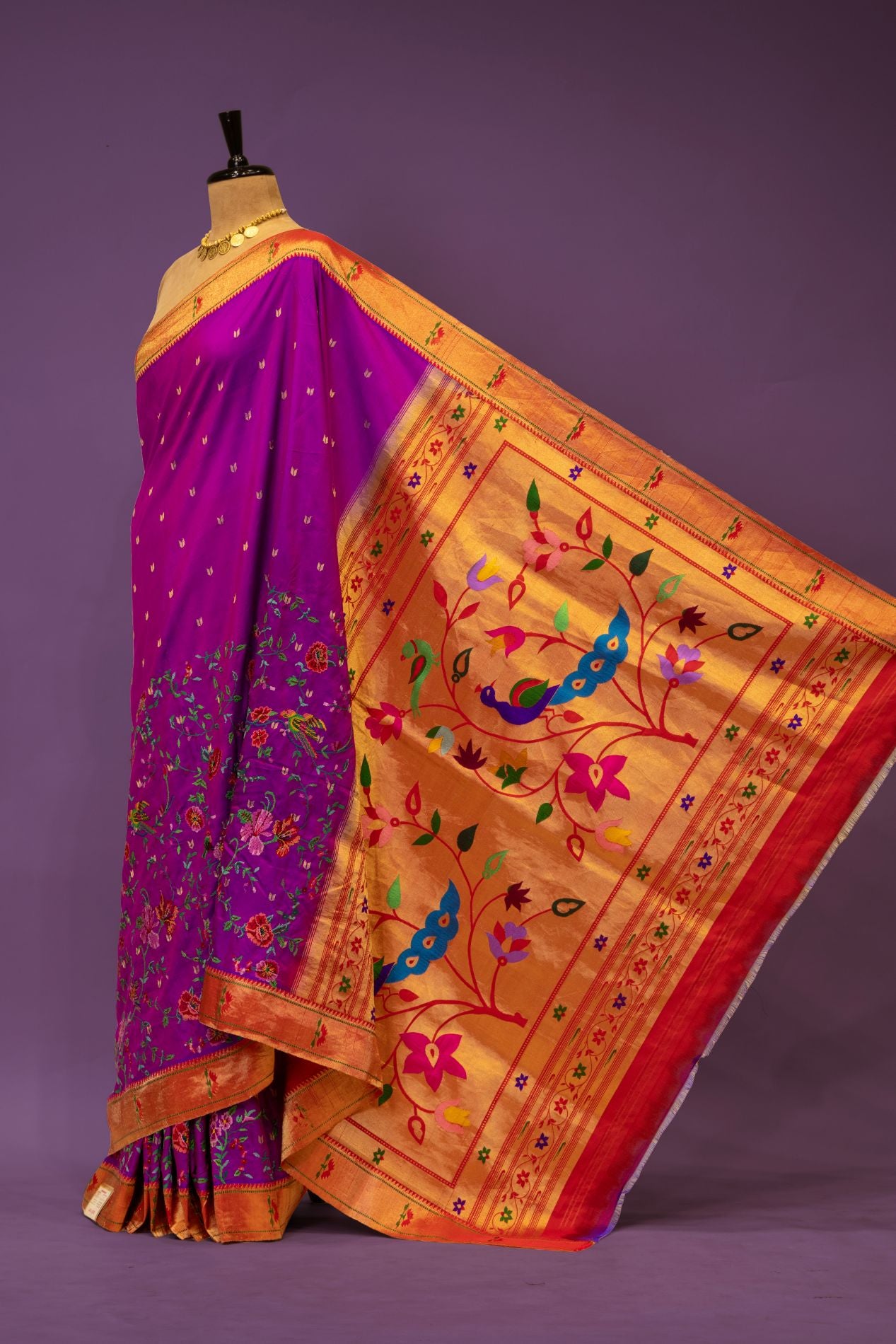 Traditional Pure Silk Half All Over Petate Work Fusion Saree