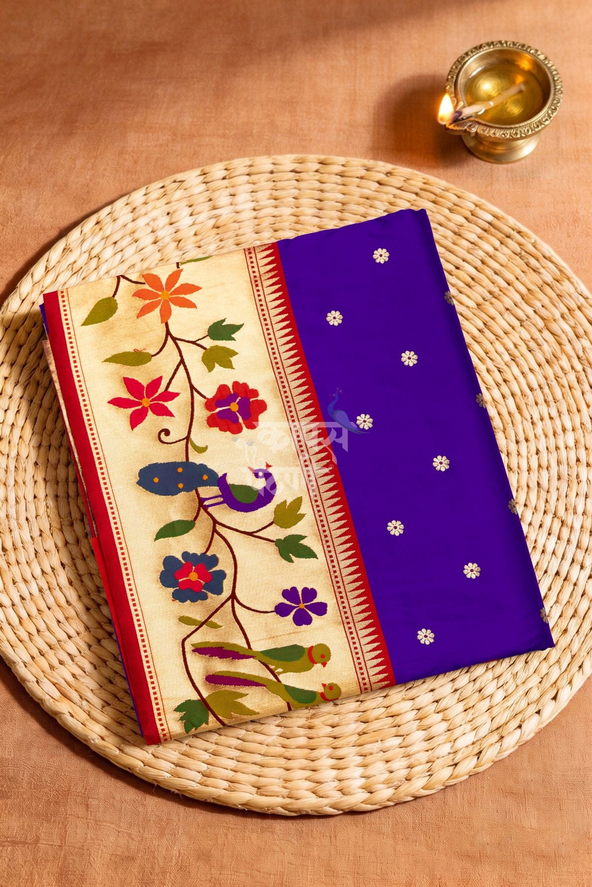 Designer Peacock Parrot Floral Border Saree