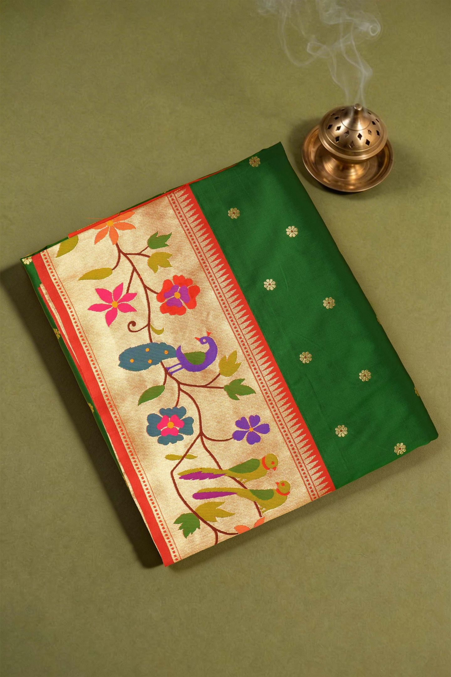 Designer Peacock Parrot Floral Border Saree