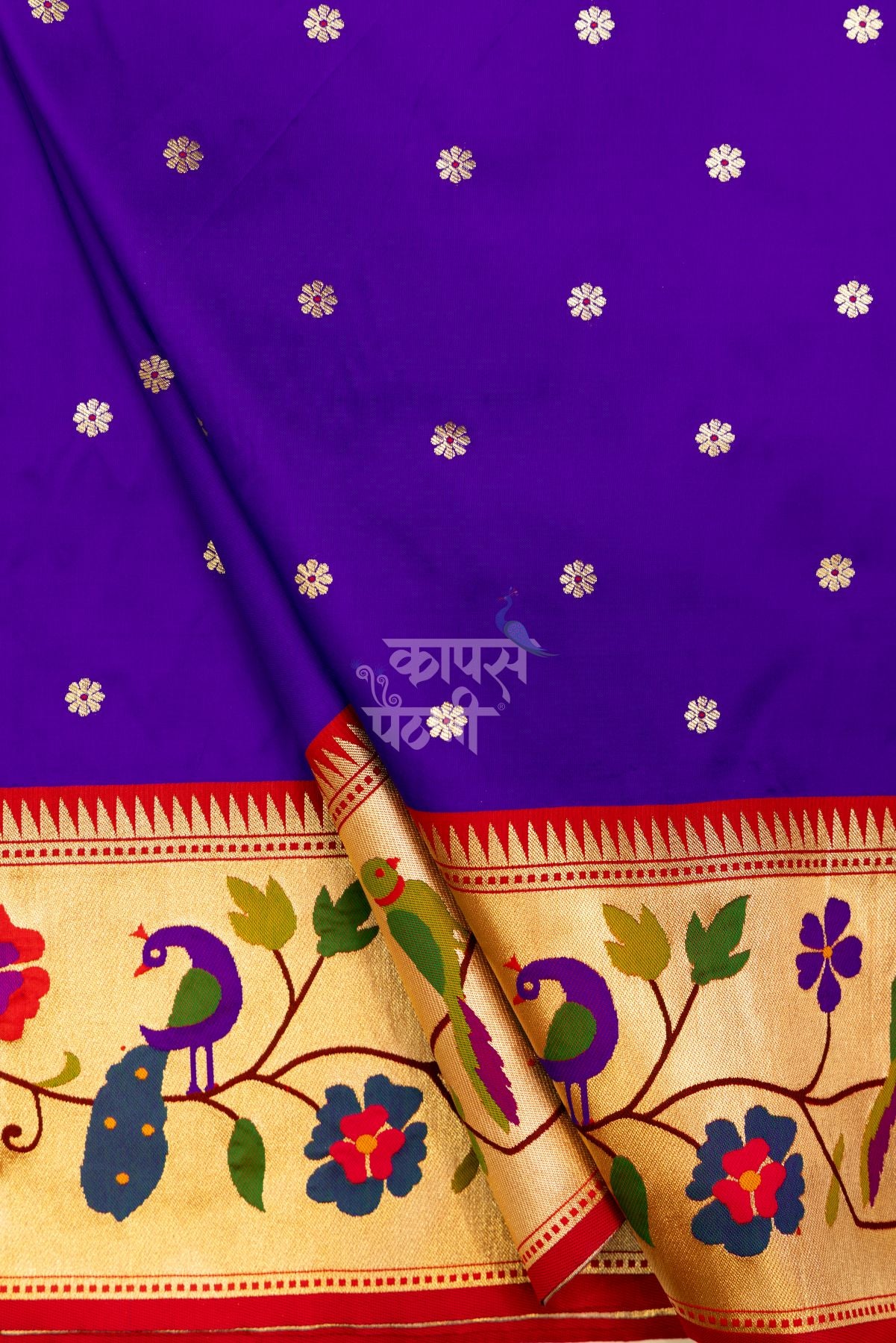 Designer Peacock Parrot Floral Border Saree
