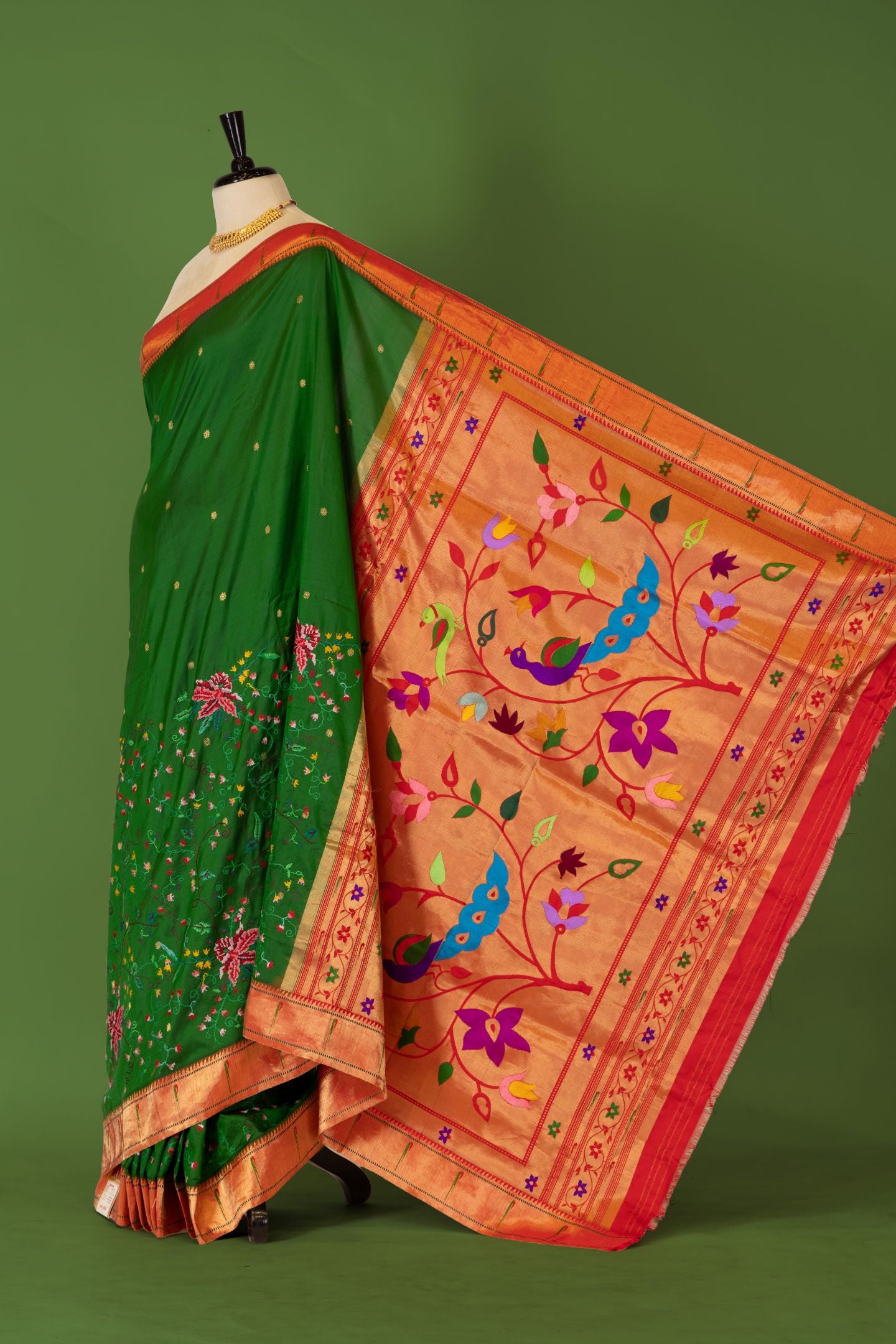 Traditional Pure Silk Half All Over Petate Work Fusion Saree