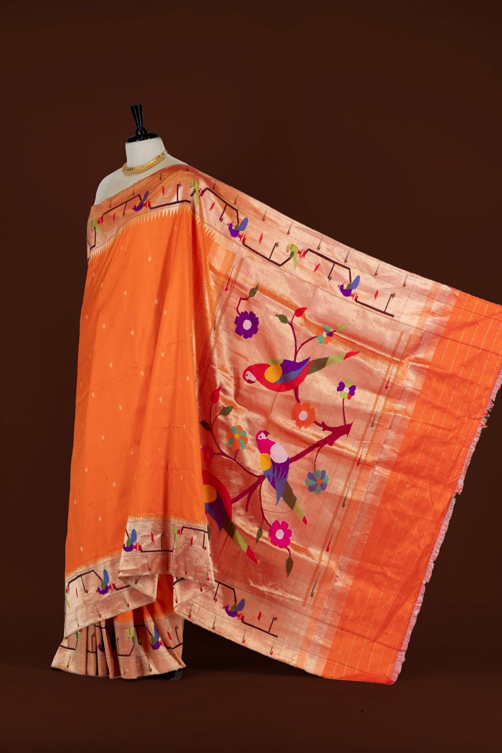 Handloom Peacock Parrot Border Paithani