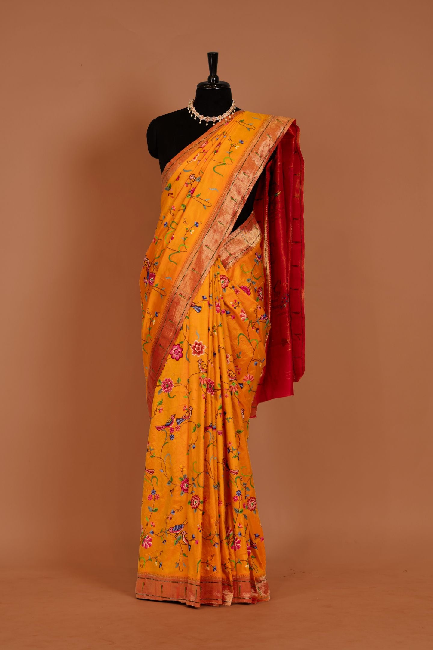 Traditional Pure Silk All Over Petate Work Fusion Saree