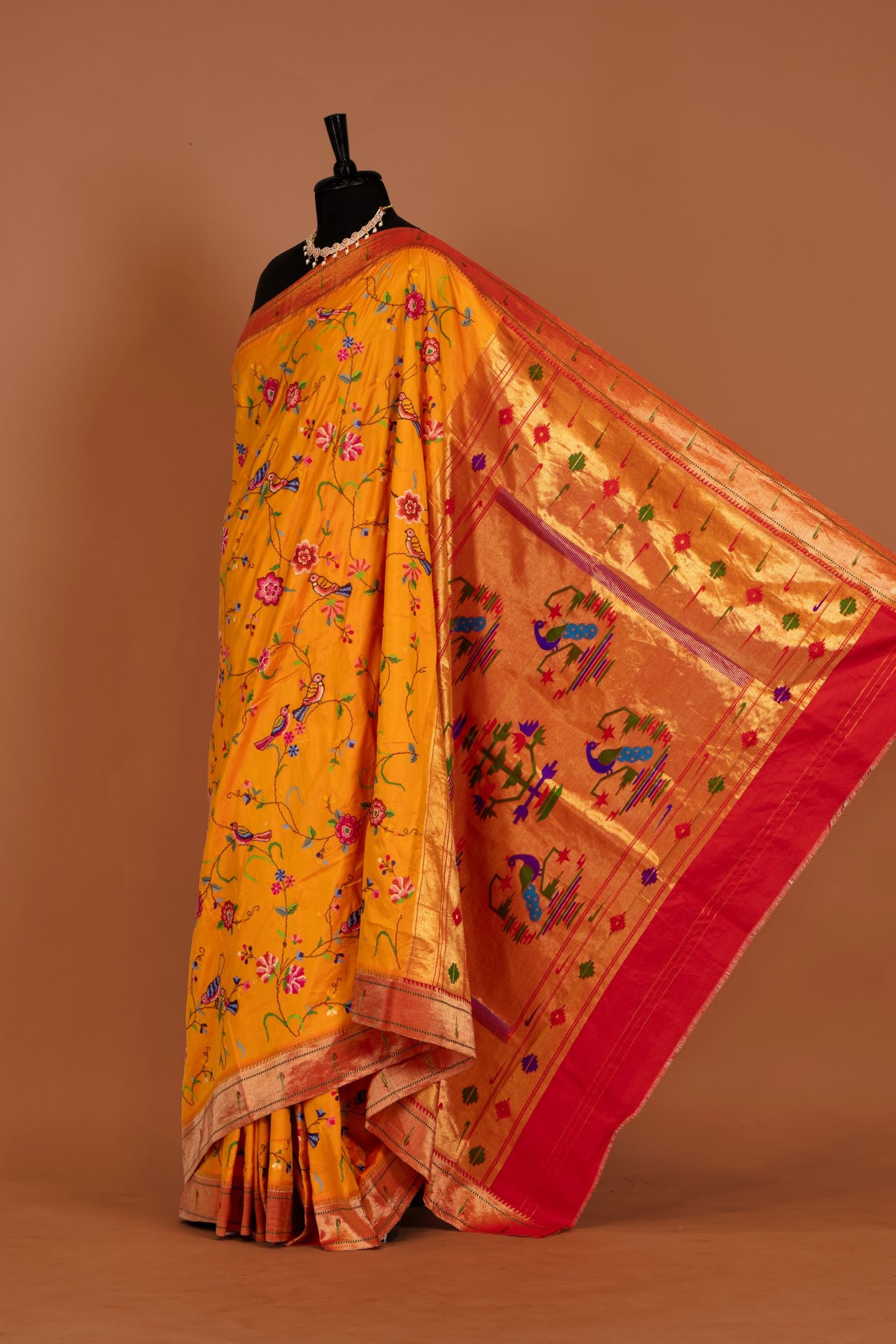 Traditional Pure Silk All Over Petate Work Fusion Saree