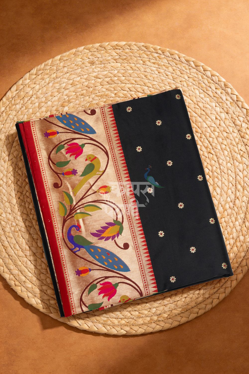 Designer Peacock Parrot Floral Border Saree