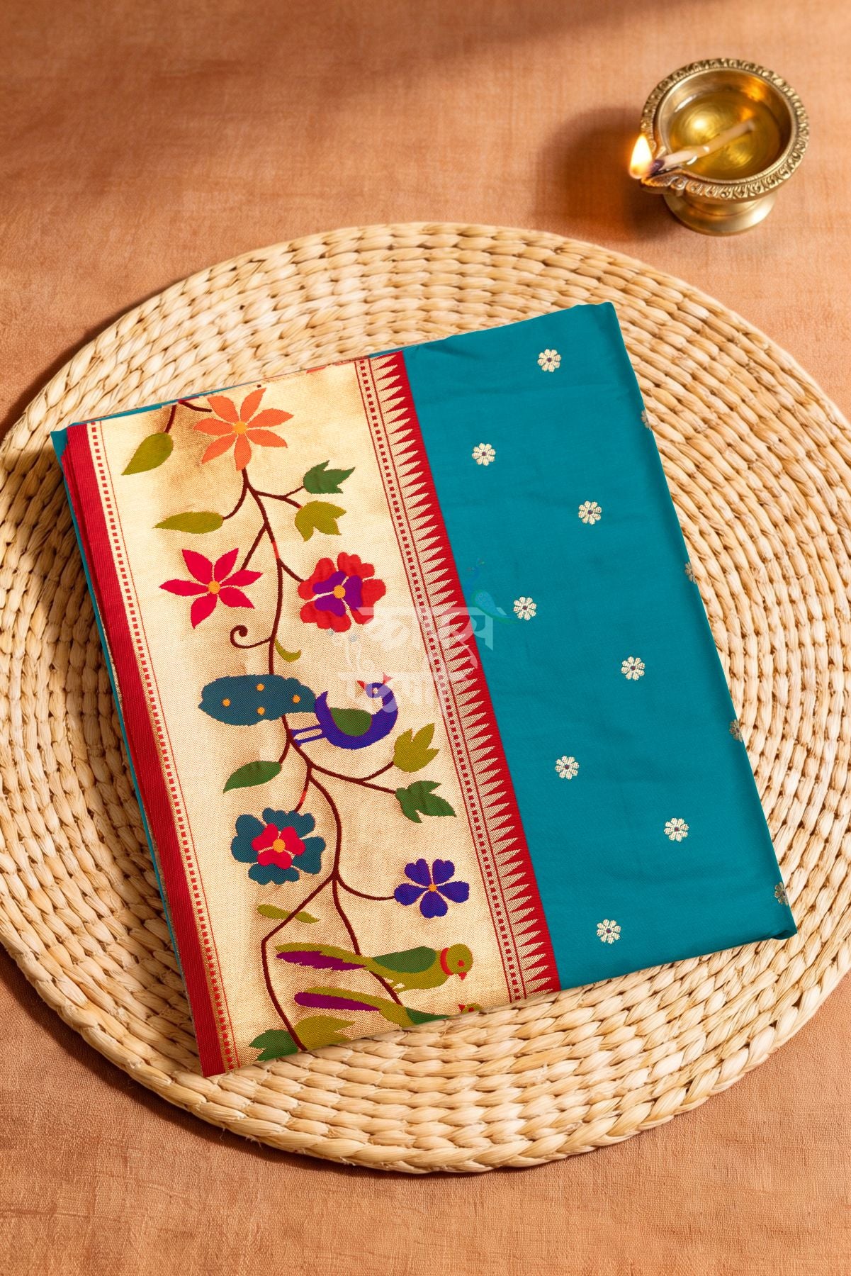 Designer Peacock Parrot Floral Border Saree