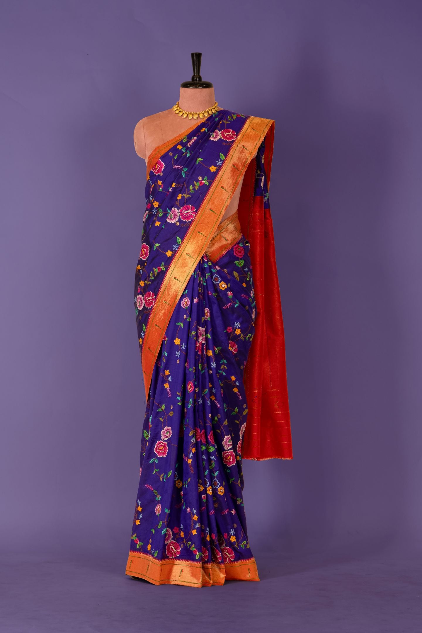 Traditional Pure Silk All Over Petate Work Fusion Saree