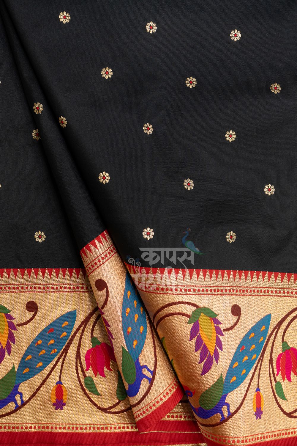 Designer Peacock Parrot Floral Border Saree