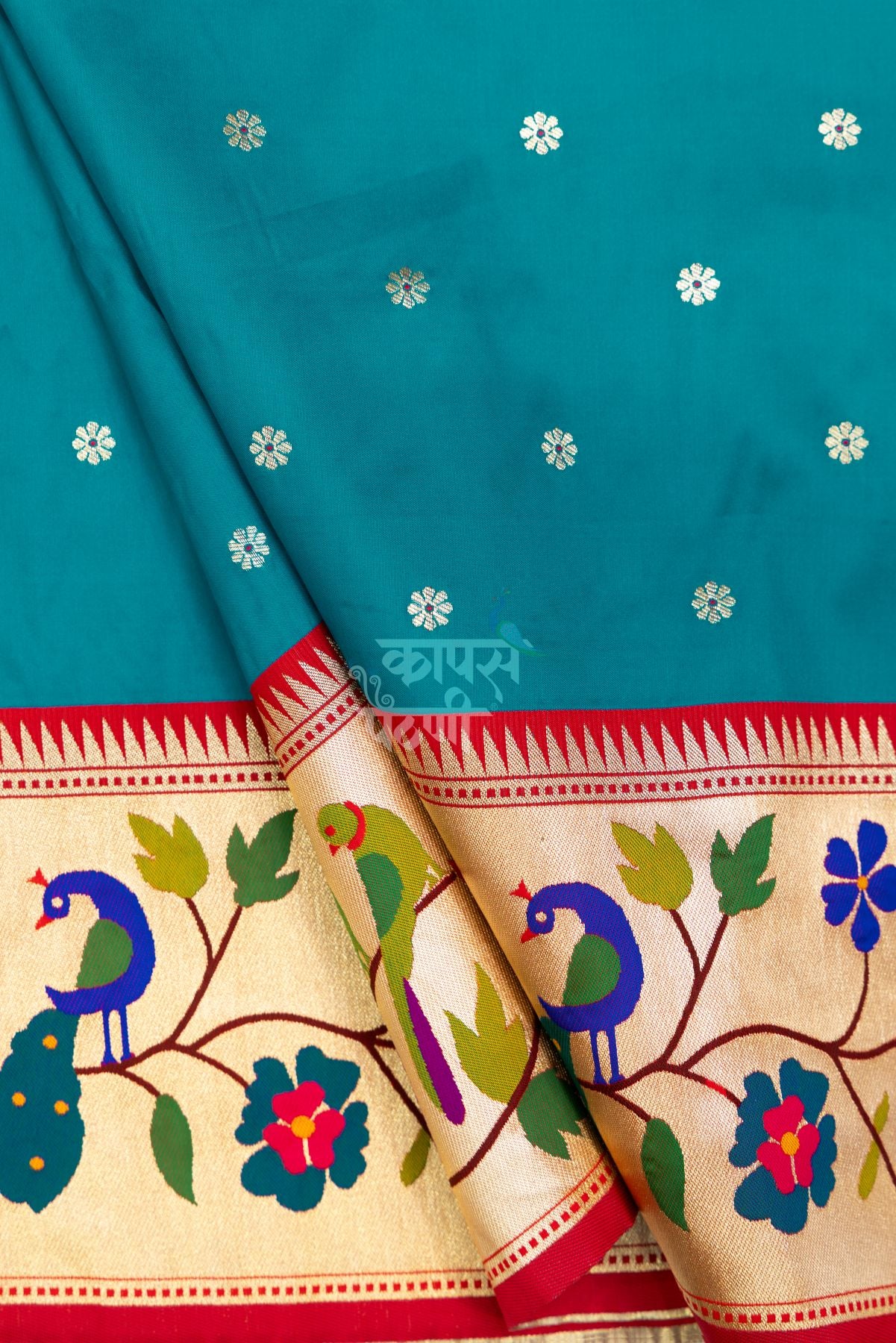 Designer Peacock Parrot Floral Border Saree