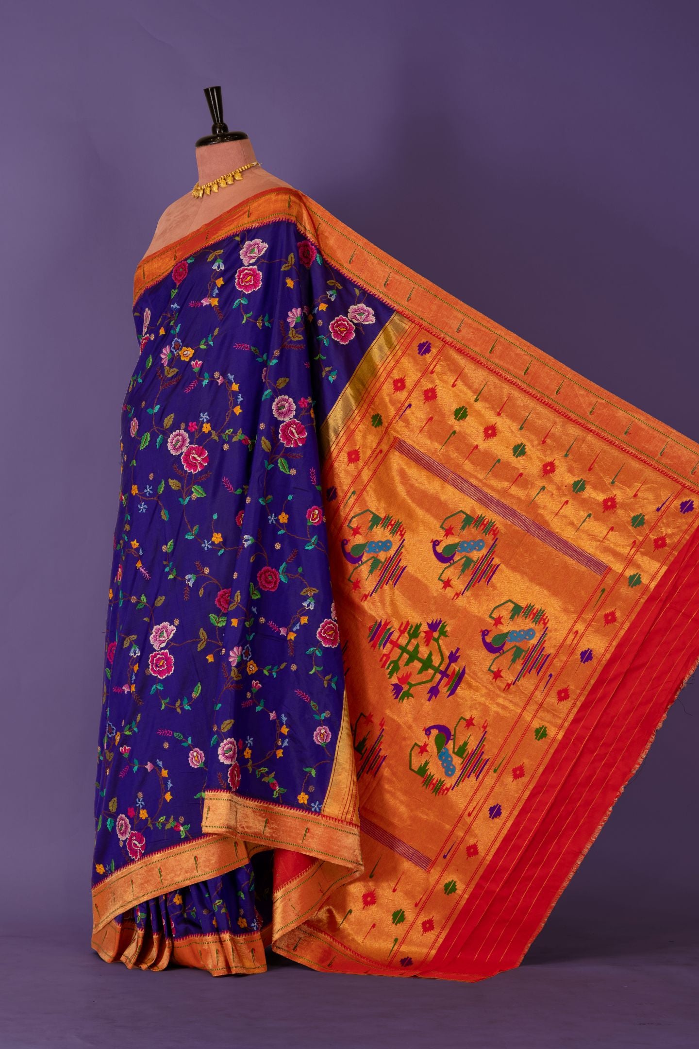 Traditional Pure Silk All Over Petate Work Fusion Saree