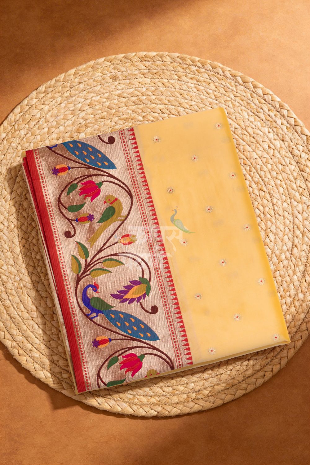 Designer Peacock Parrot Floral Border Saree