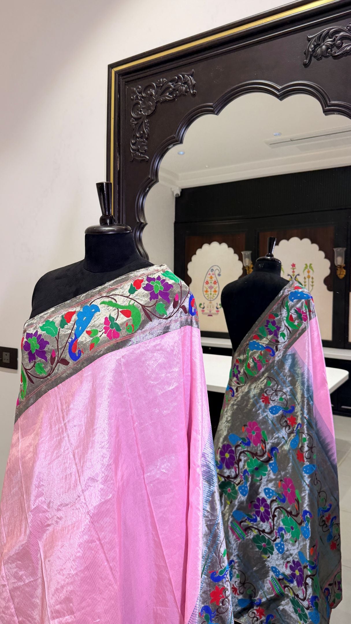 Handwoven Peacock Border Stripes Paithani