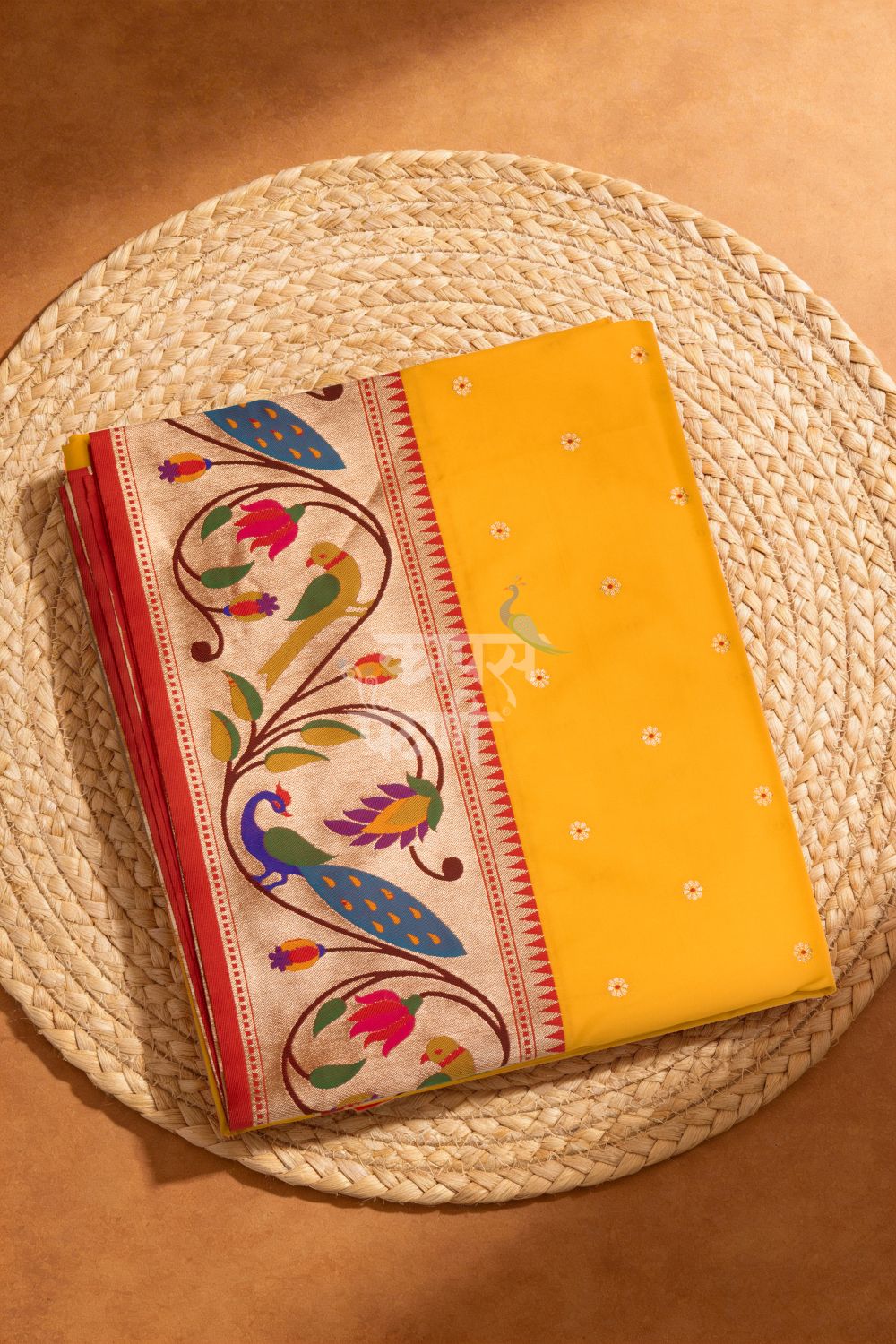 Designer Peacock Parrot Floral Border Saree