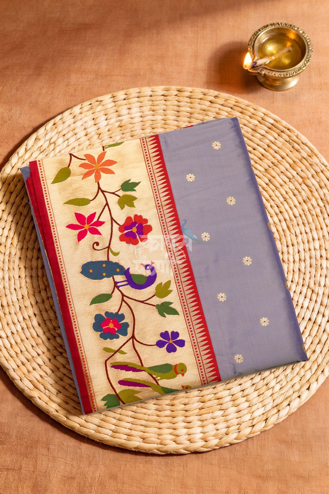 Designer Peacock Parrot Floral Border Saree