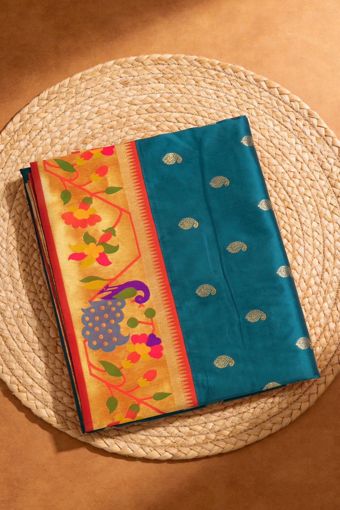 Designer Peacock Floral Turning Border Saree