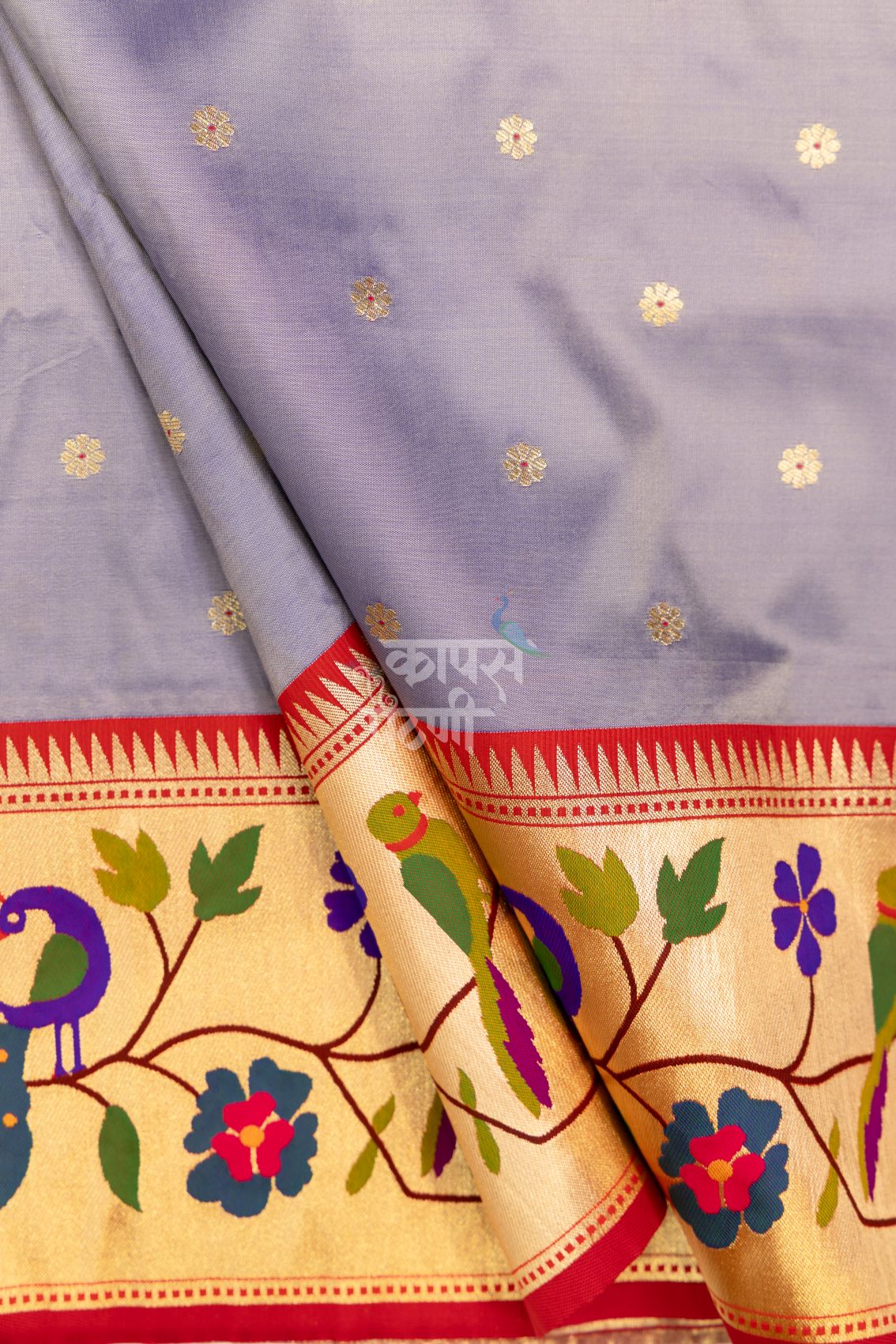 Designer Peacock Parrot Floral Border Saree