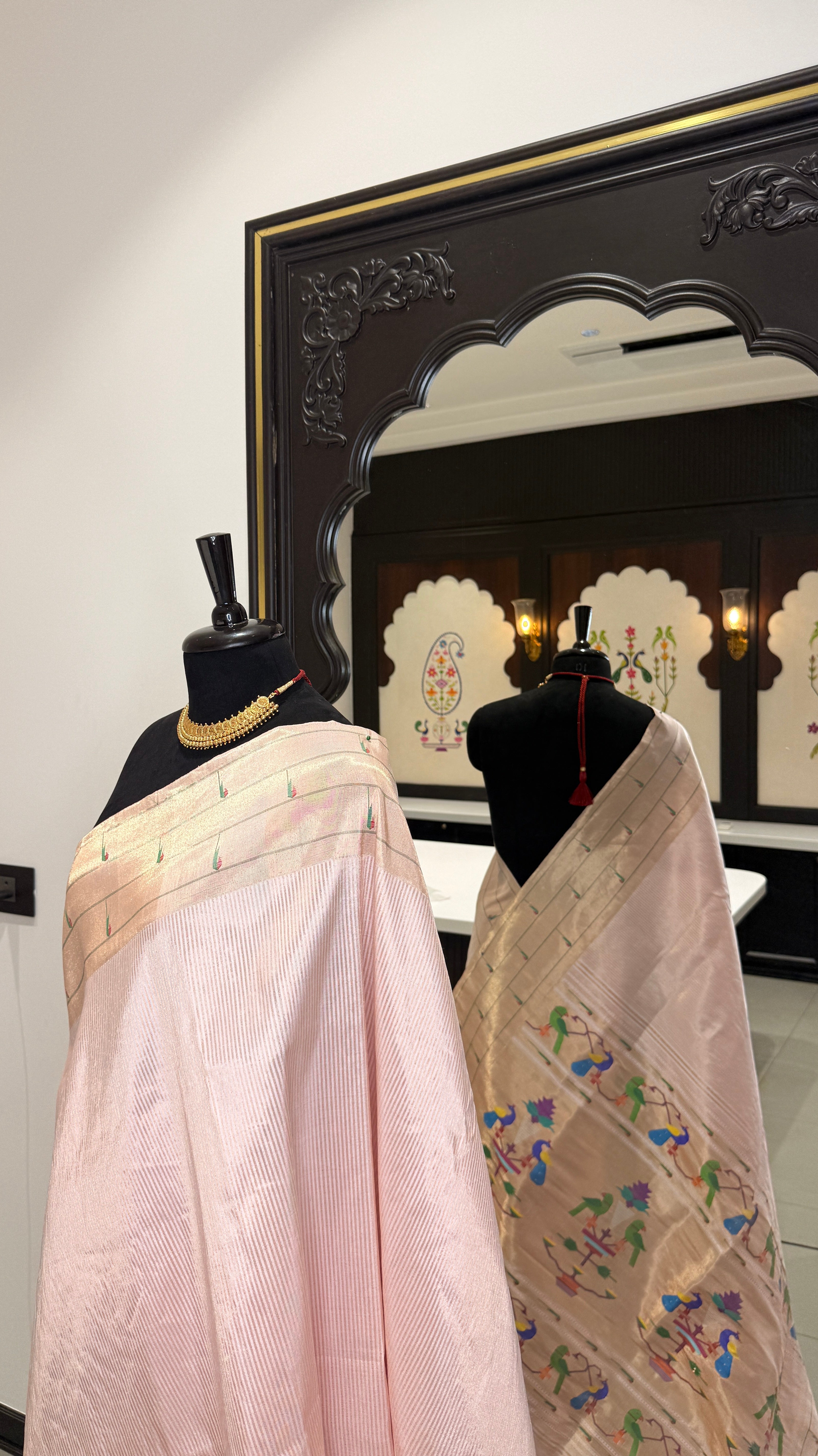 Hand Woven Stripe Tissue Designer Muniya Paithani