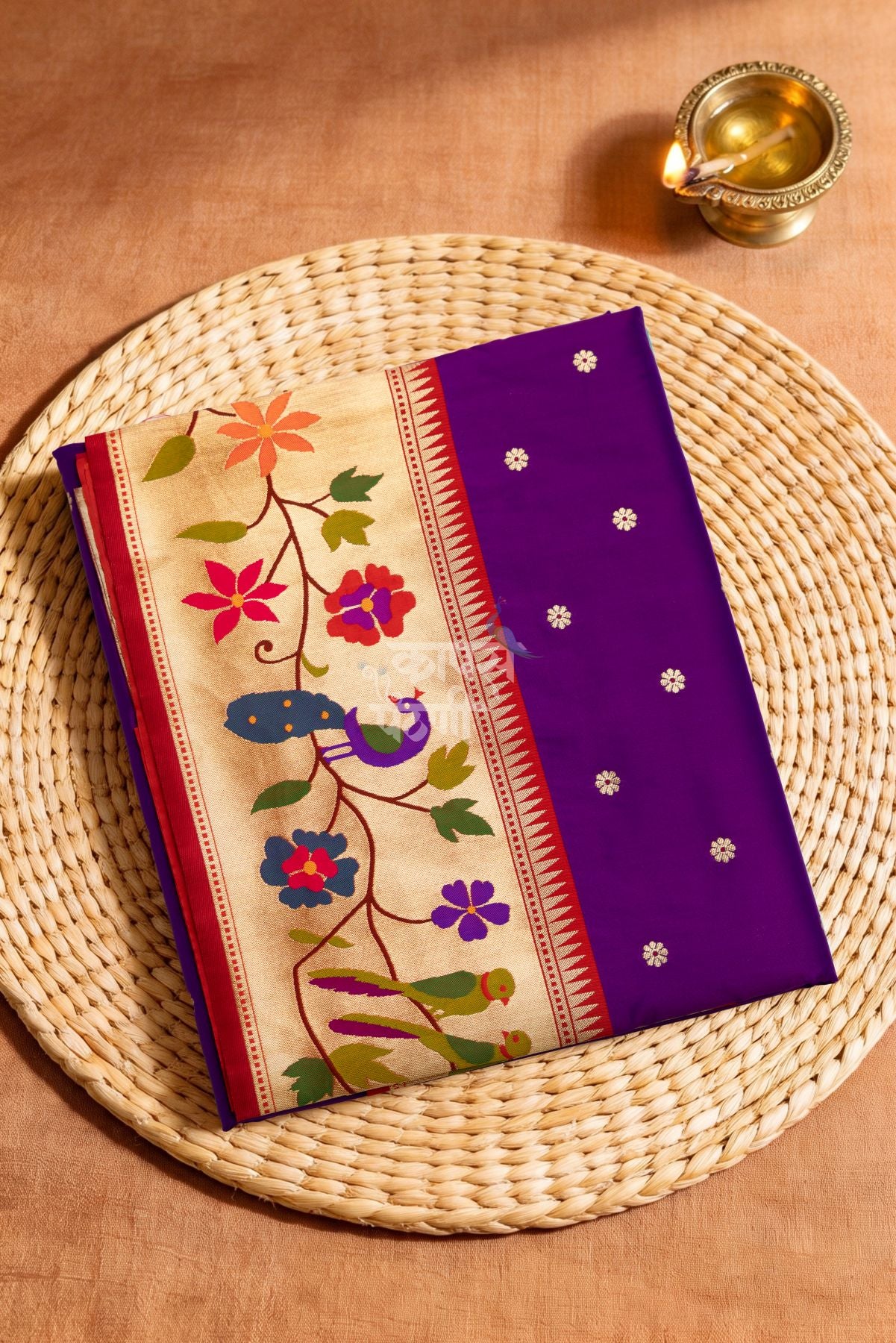 Designer Peacock Parrot Floral Border Saree