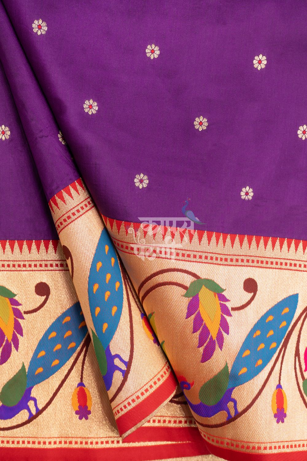 Designer Peacock Parrot Floral Border Saree