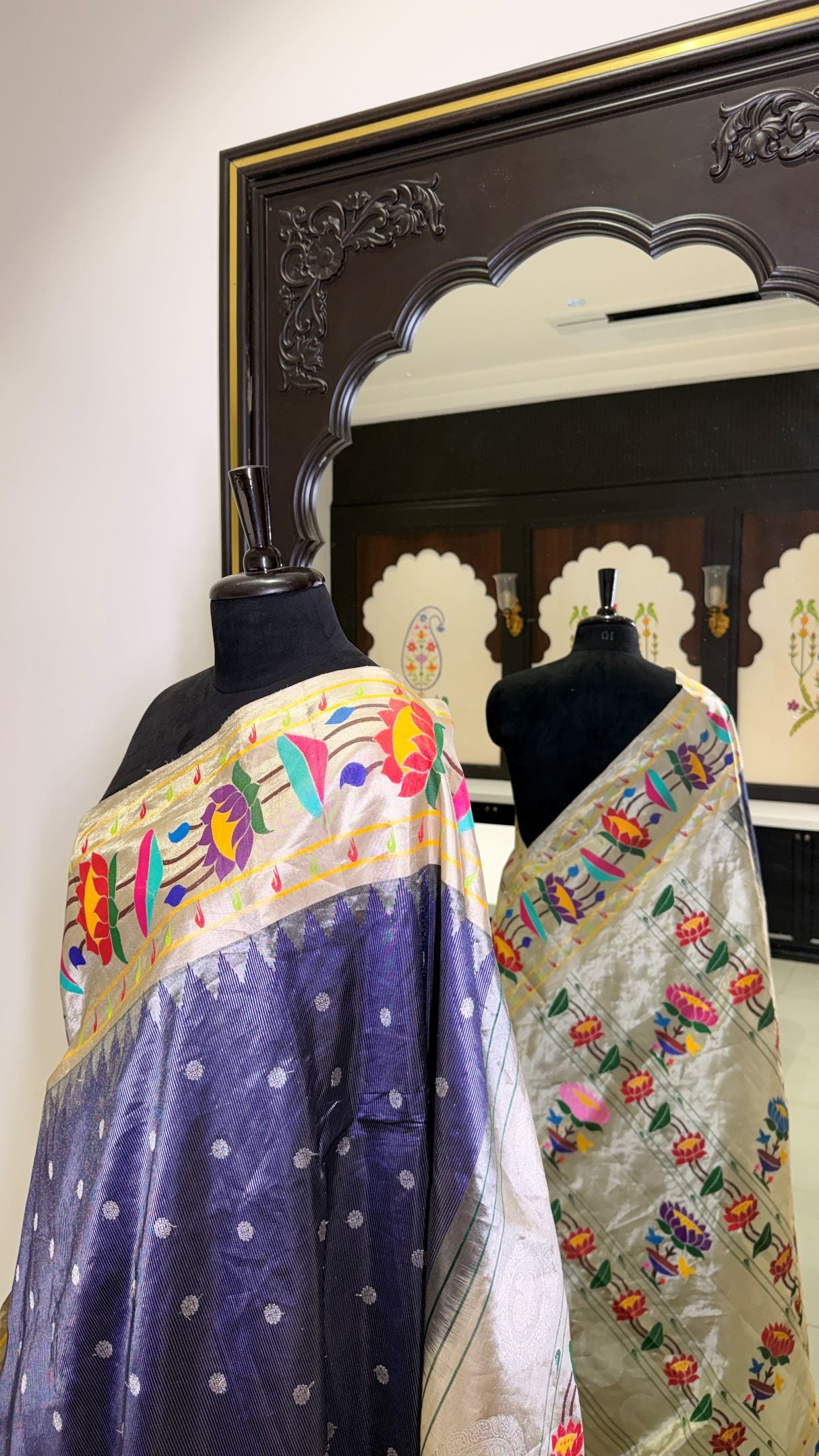 Traditional Tissue Stripes Lotus Border Paithani