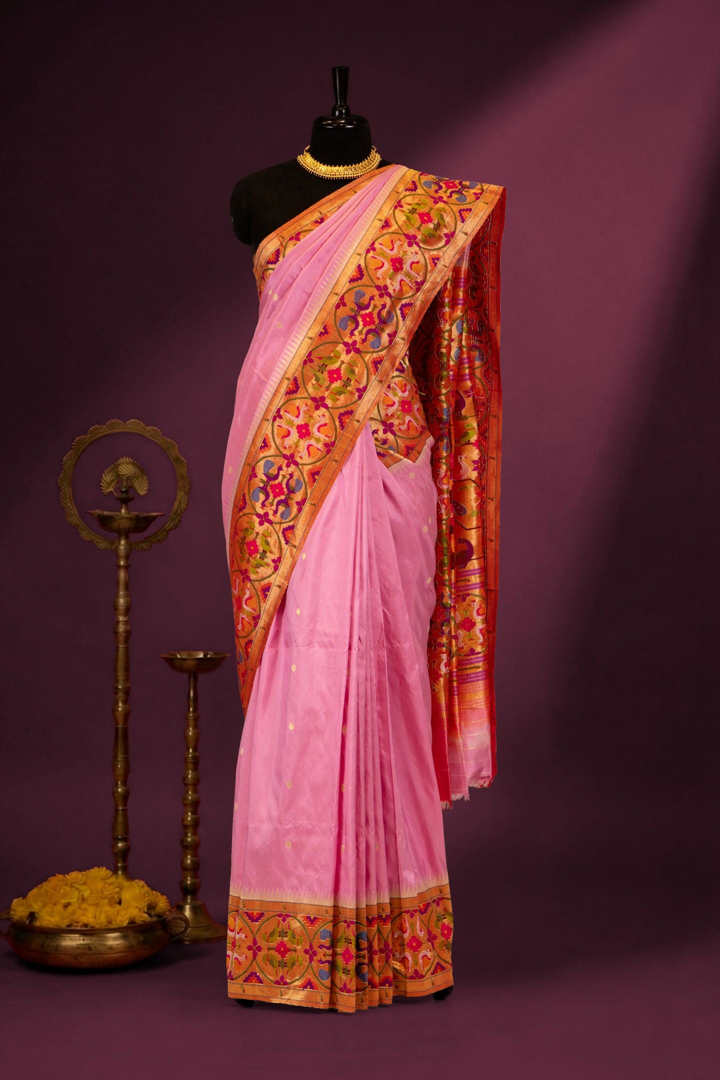 Handwoven Bangdi with Peacock Parrot Swan Paithani