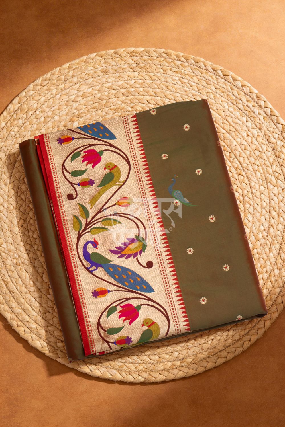 Designer Peacock Parrot Floral Border Saree