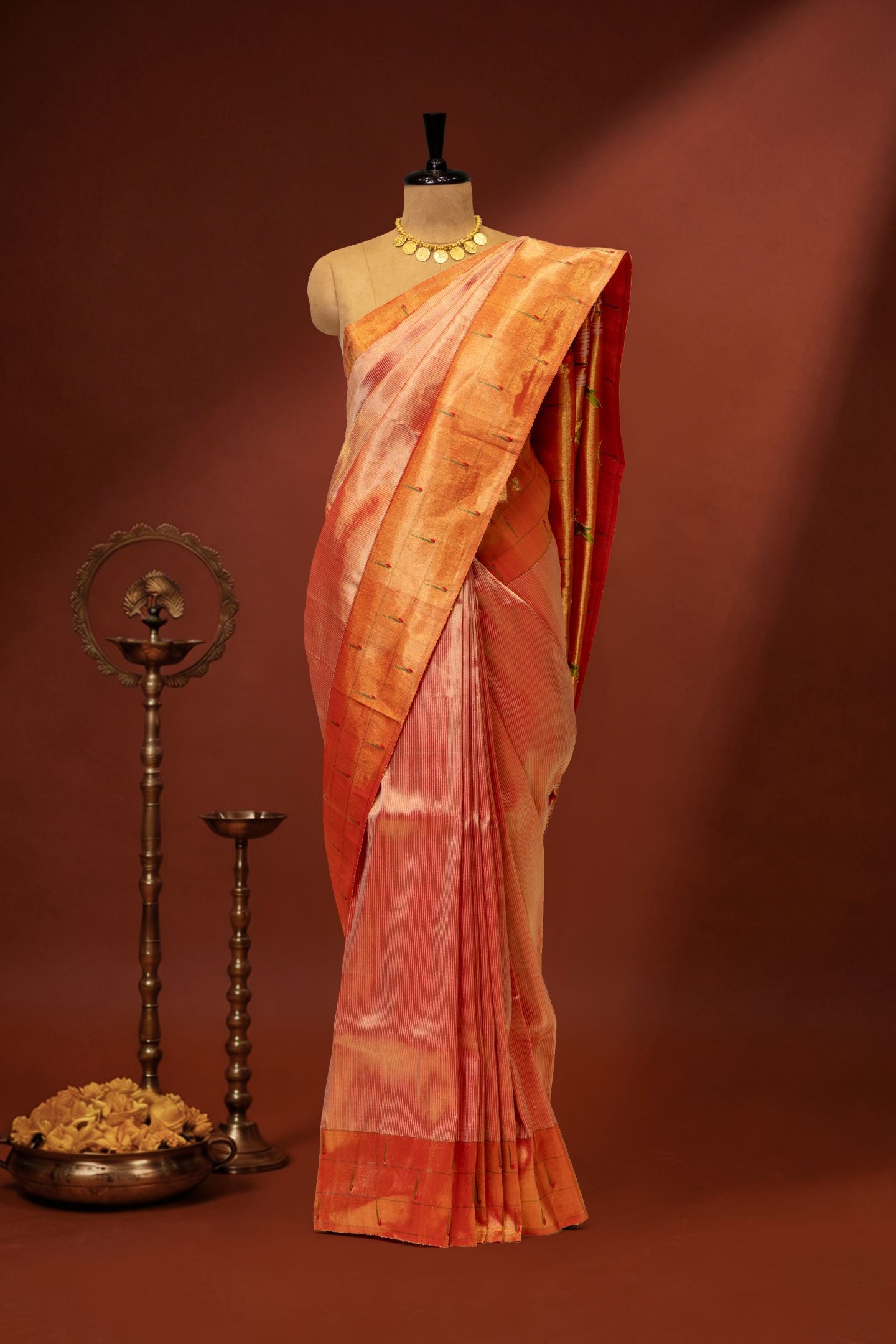 Handwoven Stripe Tissue Designer Tripple Muniya Paithani
