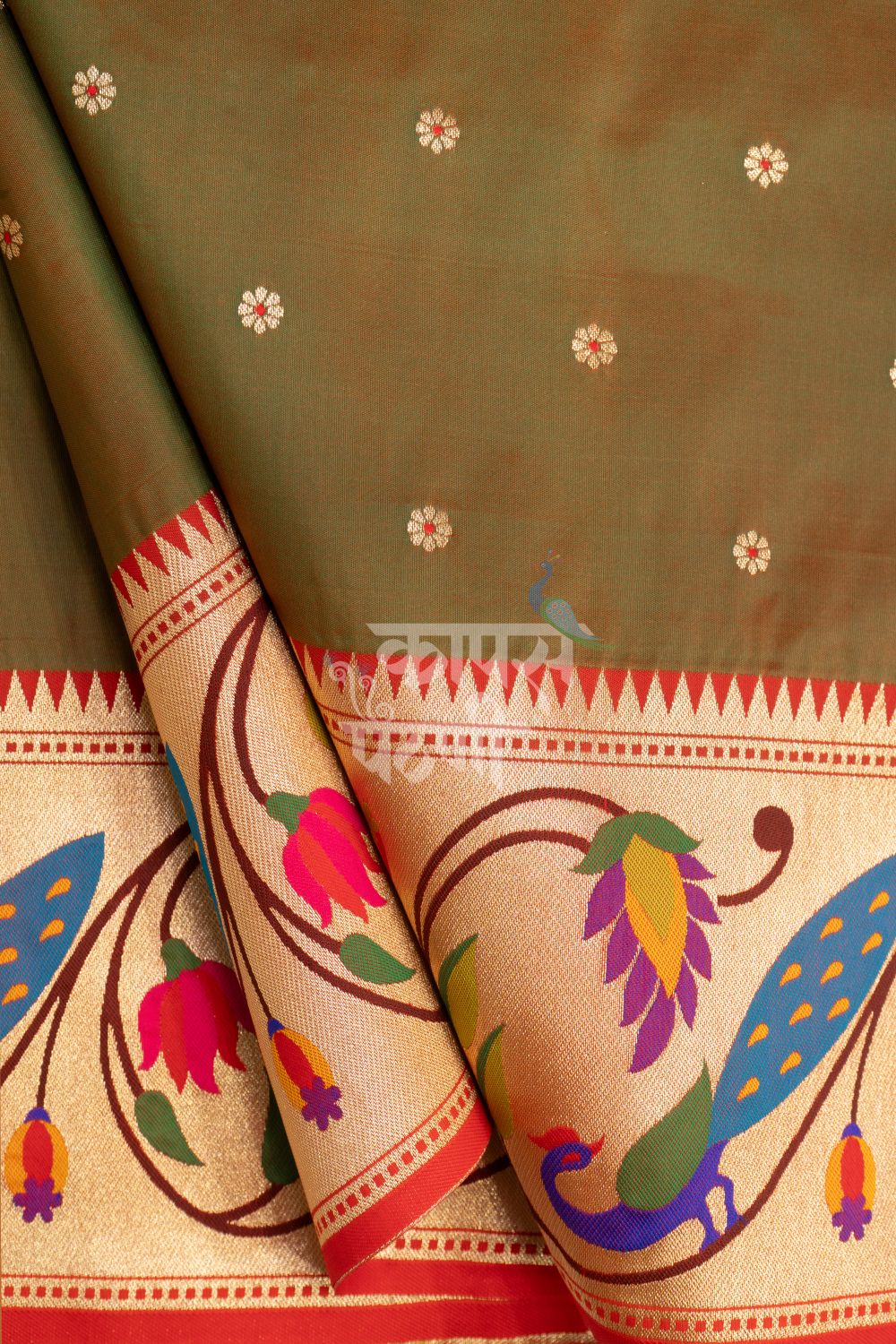 Designer Peacock Parrot Floral Border Saree