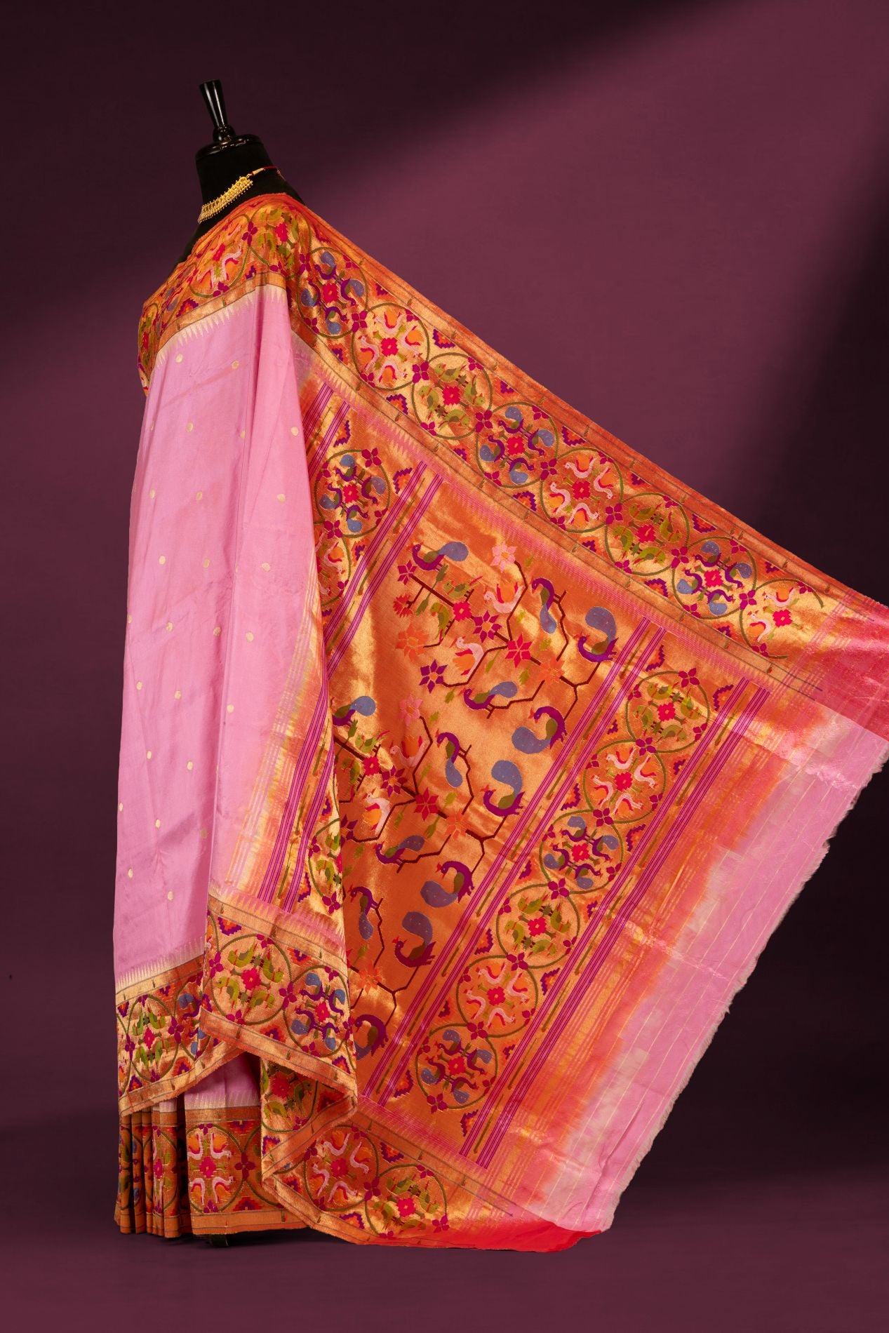 Handwoven Bangdi with Peacock Parrot Swan Paithani