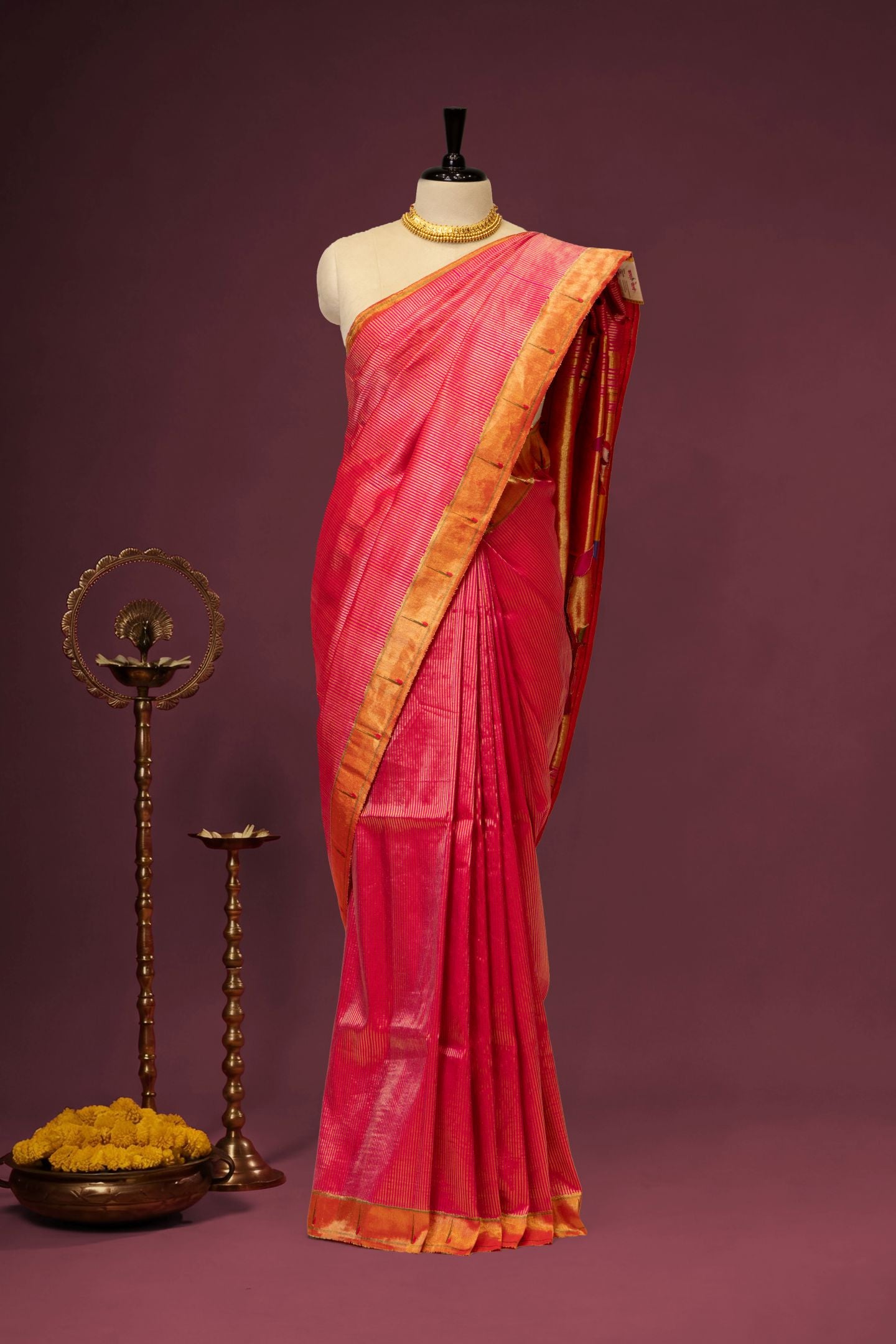 Hand Woven Stripe Tissue Designer Muniya Paithani