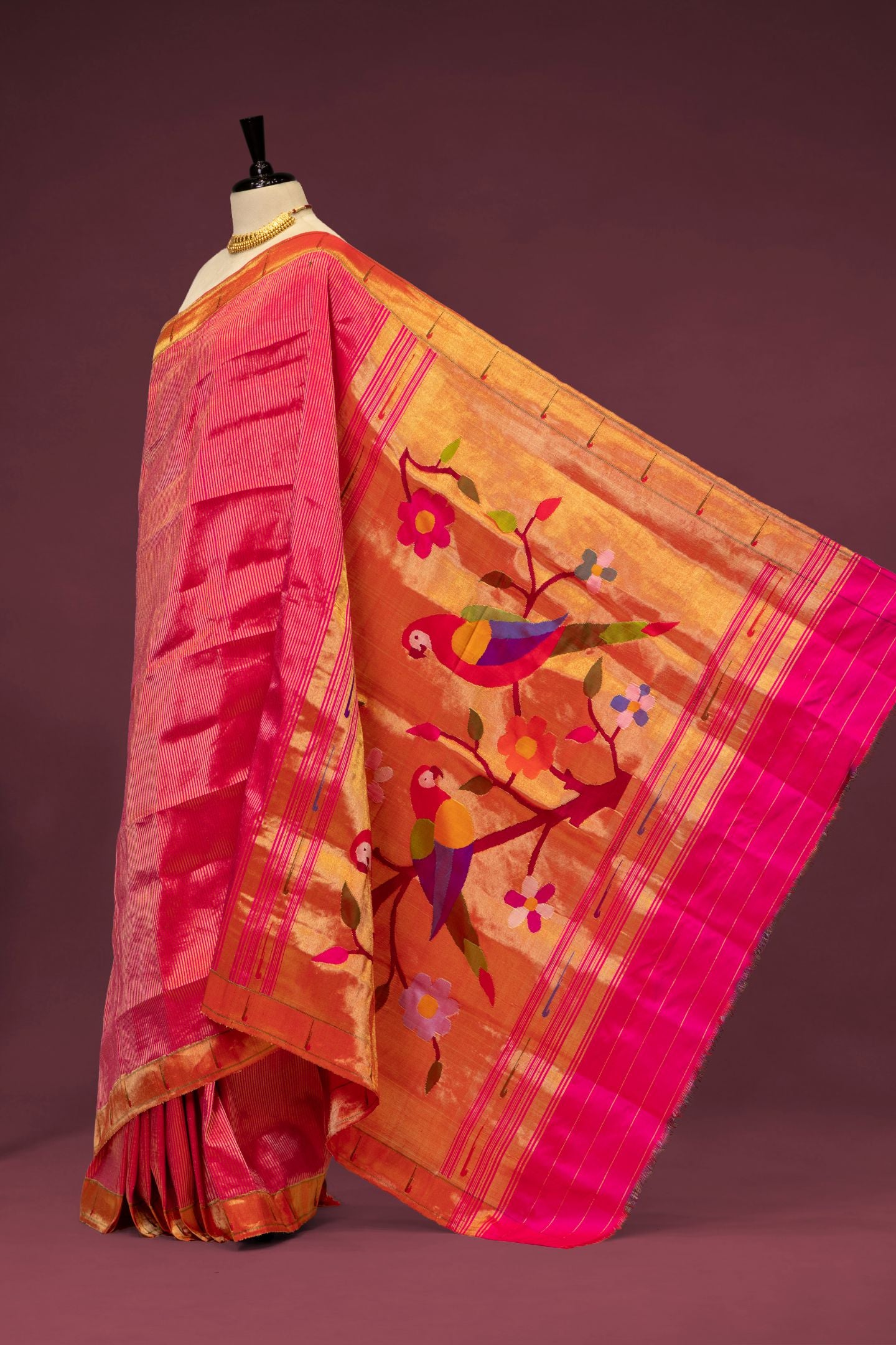 Hand Woven Stripe Tissue Designer Muniya Paithani