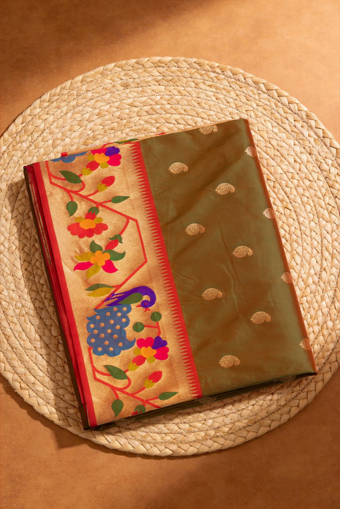 Designer Peacock Floral Turning Border Saree