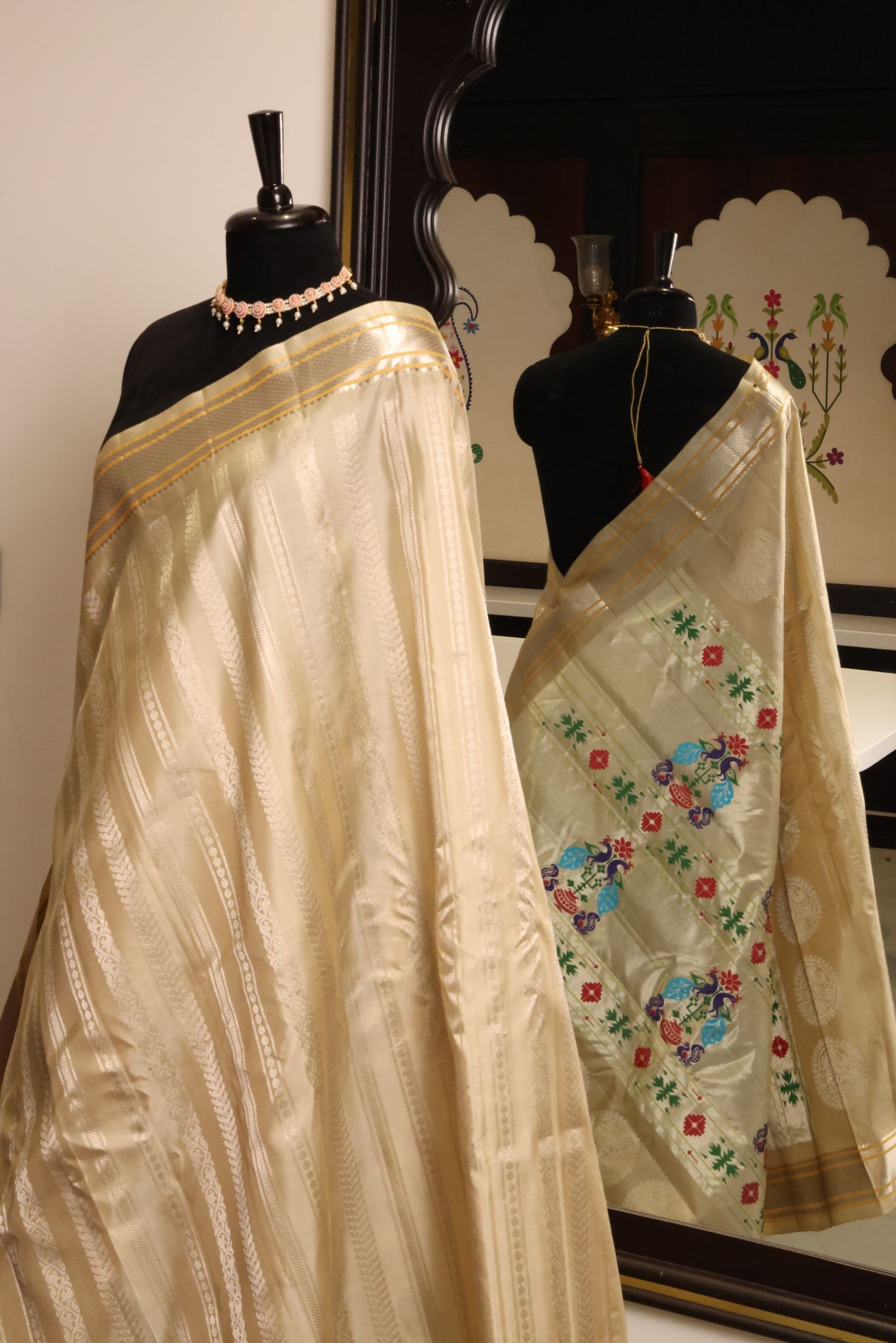 Designer Silver Strips Kalanjali Pure Silk Saree