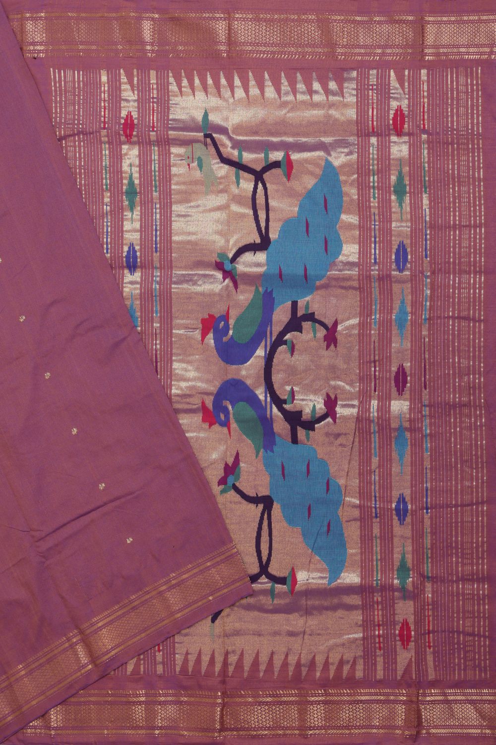 Buy Handloom Cotton Purple Paithani Rich Pallu