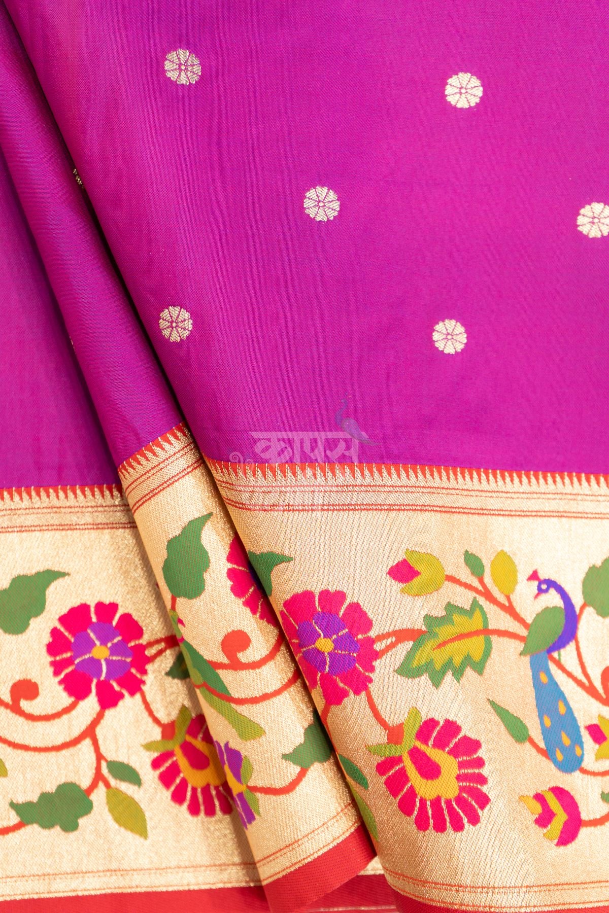 Designer Peacock Parrot Floral Border Saree