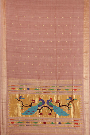 Order Handloom Cotton Light Brown Paithani Rich Pallu Online