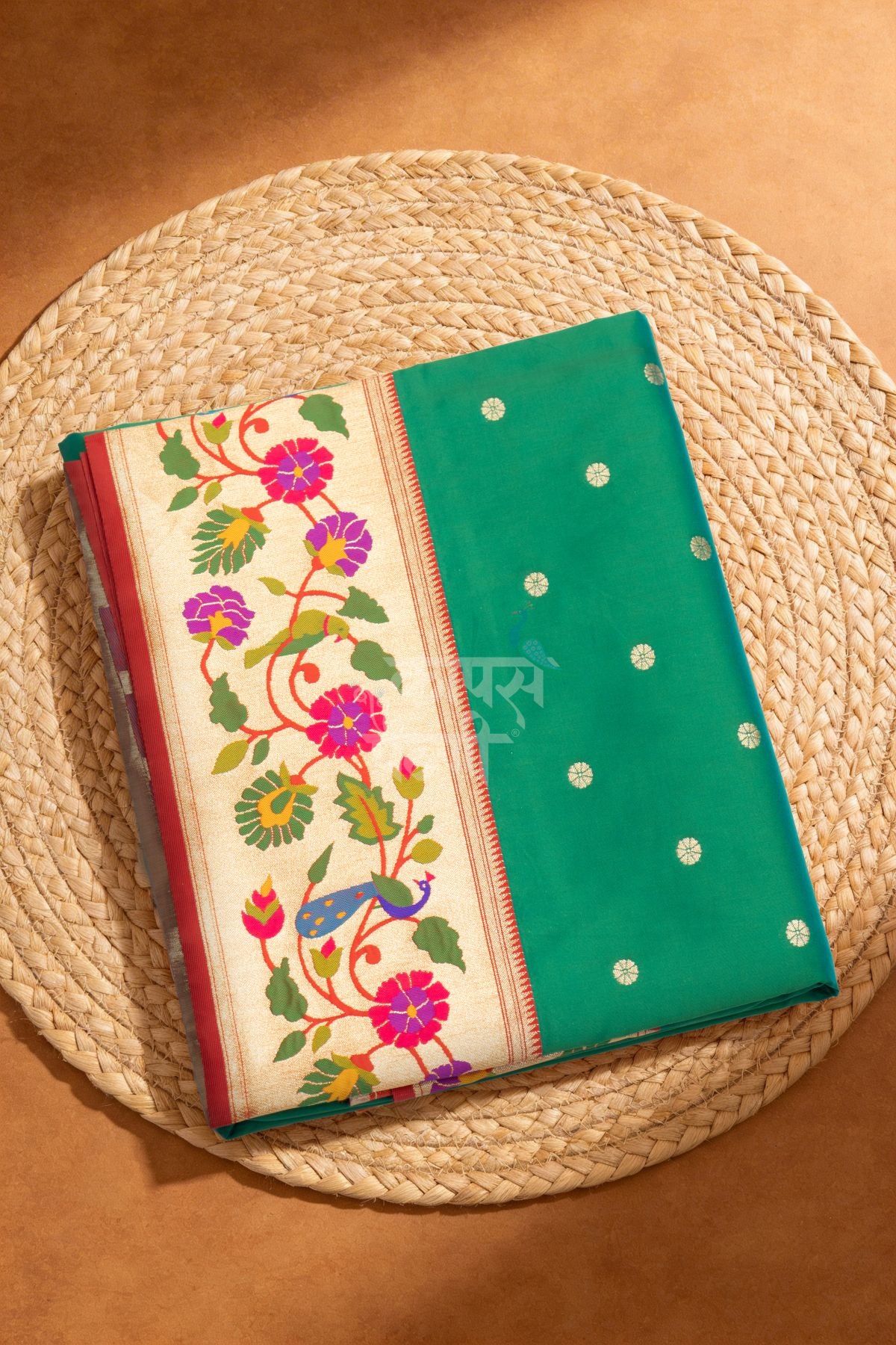 Designer Peacock Parrot Floral Border Saree