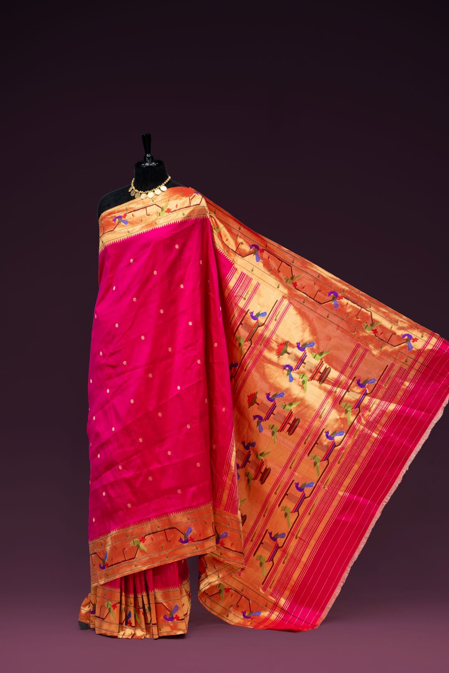 Hand Woven Peacock Parrot Pure Silk Paithani